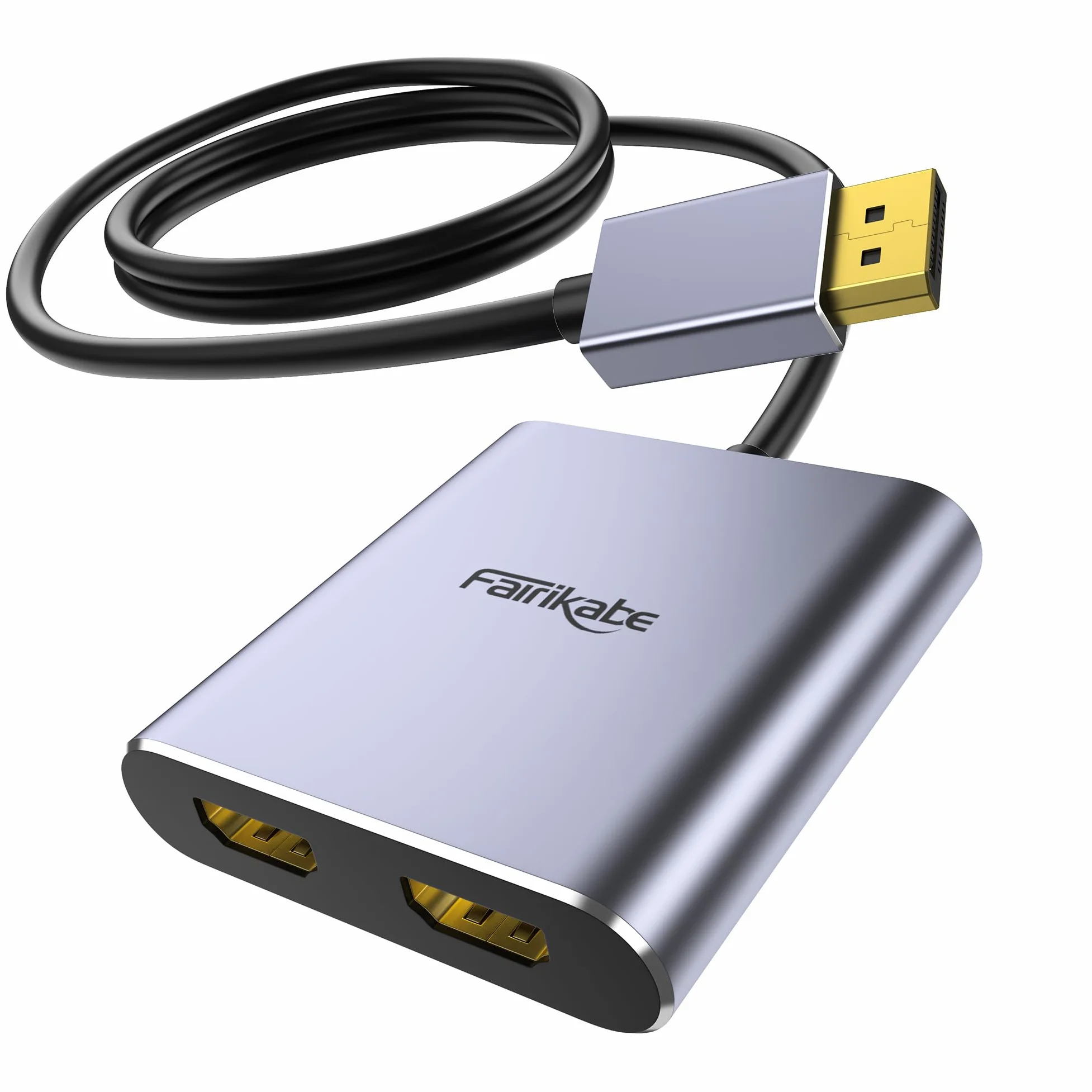 Fairikabe Adapter DisplayPort na podwójny HDMI, rozdzielacz DisplayPort na HDMI 4K 60 Hz dla dwóch ekranów, rozszerzony wyświetlacz, DP 1,2 do 2 ekranów