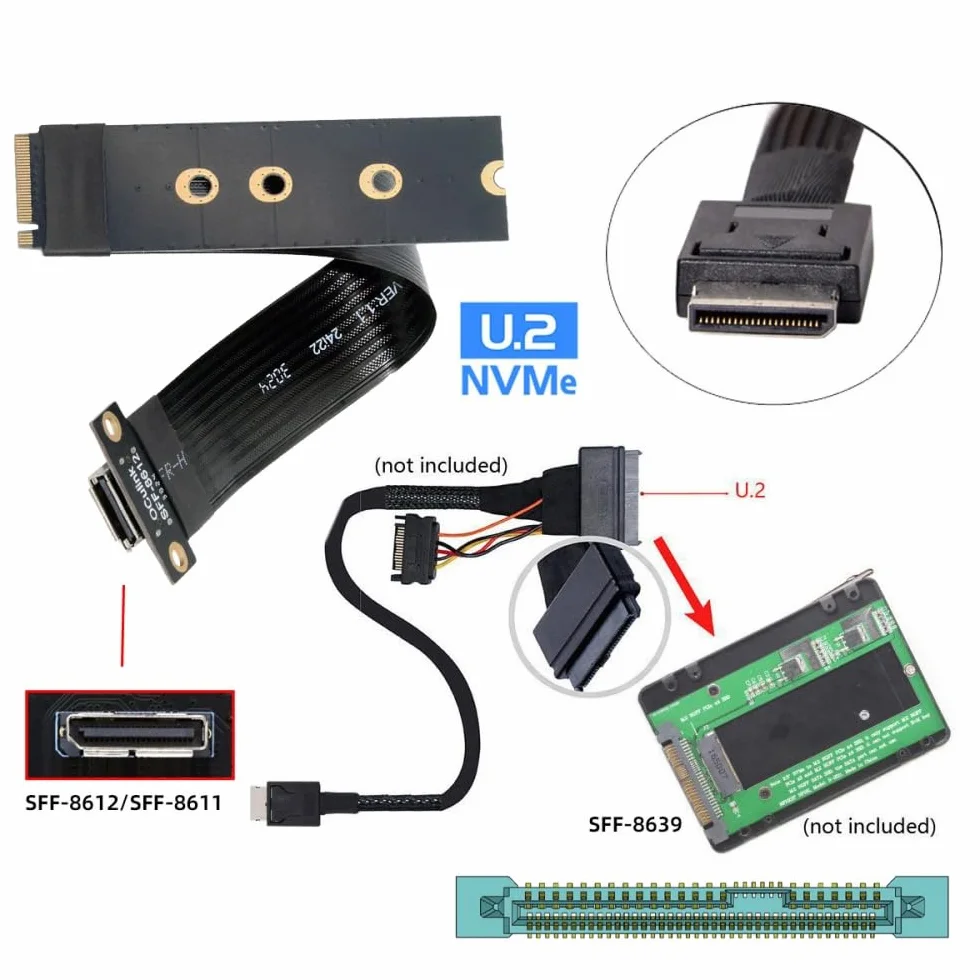 CY Kabel hosta 2280 NGFF PCI-E4.0 M.2 M-key do Oculink SFF-8612 SFF-8611 15 cm dla NVME U.2 SSD Egpu