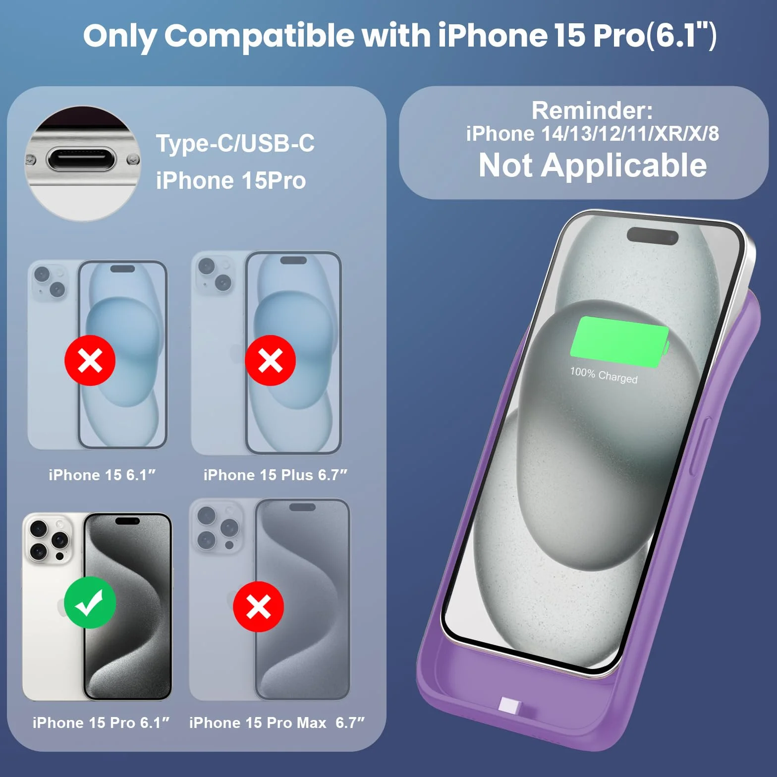 Feob etui z akumulatorem na iPhone 15 Pro (6,1"), 7500mAh, 15W Powerbank, etui z dodatkowym akumulatorem, etui ładowarki, etui na telefon z akumulatorem, etui na iPhone 15 Pro (6,1"), etui ładowarki
