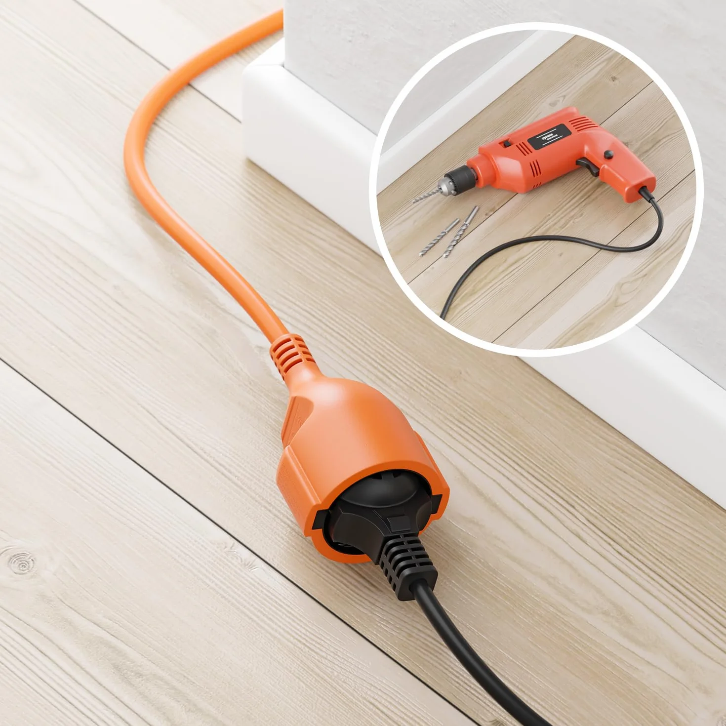 deleyCON 3,0m Kabel Przedłużający Zasilający, Wtyczka z Bolcem Typ F (CEE 7/7) na Gniazdo (CEE 7/3), Ochrona Przed Dotykiem, TV PC Komputer Projektor - Pomarańczowy
