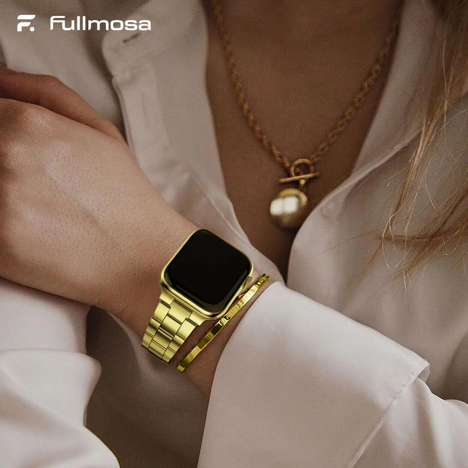 Fullmosa Pasek ze stali nierdzewnej kompatybilny z Apple Watch 40/41/38 mm do iWatch SE 3 2 1/Series 9 8 7 6 5 4 3 2 1 różowe złoto