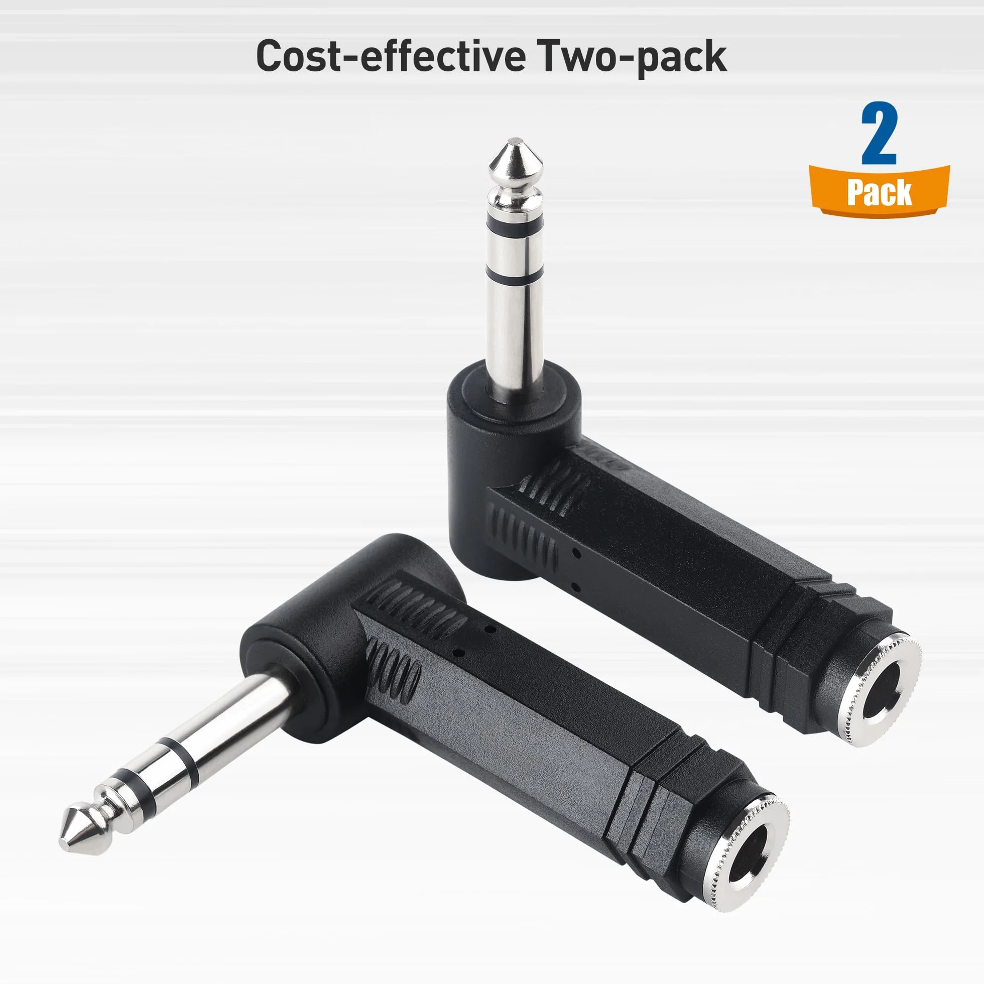Cable Matters Zestaw 2 adapterów 6,35 mm Right Angle TRS - 6,35 mm adapter kątowy / prosty na 1/4 TRS złącze audio do profesjonalnego sprzętu audio