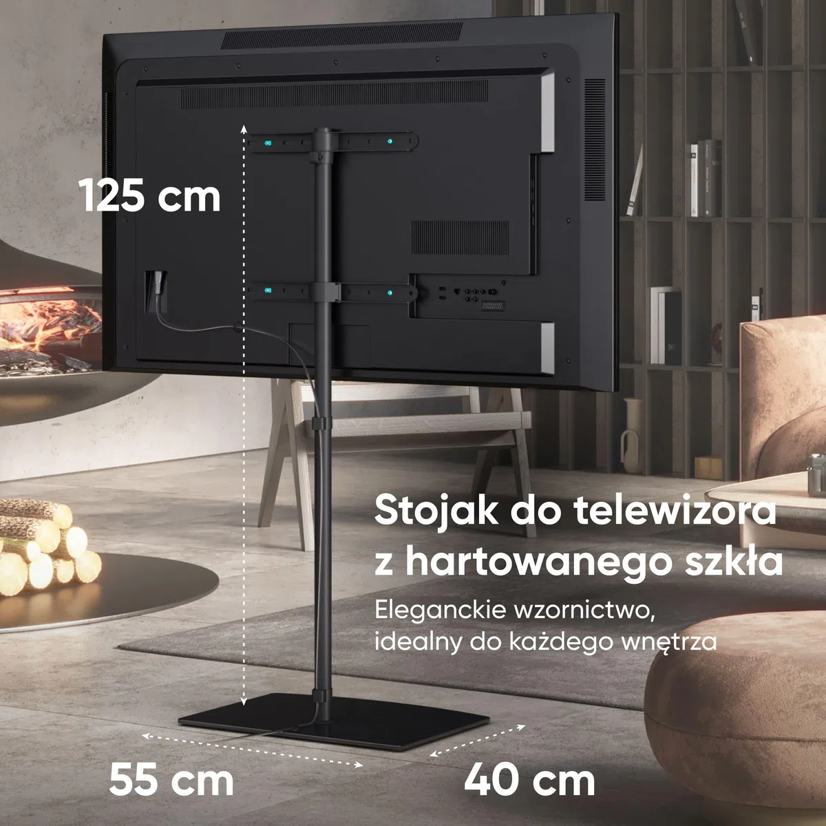 ONKRON Stojak podłogowy do telewizora od 30" do 60" do 41 kg - Stojak TV z regulacją wysokości i obrotowy - Uniwersalny stojak pod telewizor VESA - Stojak TV ze szkła w kolorze czarnym TS5065-B