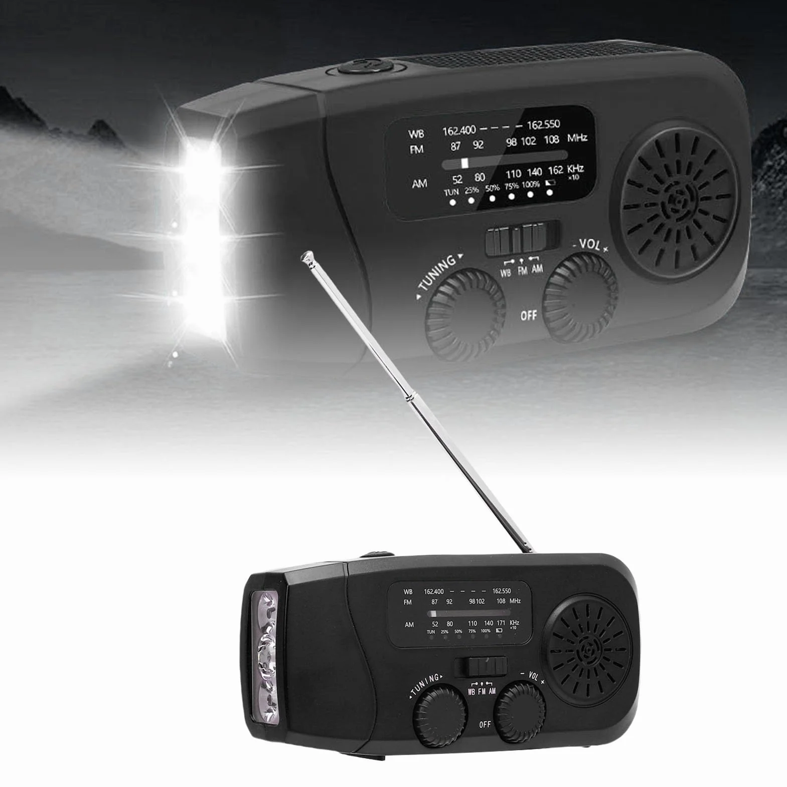 Garsent Radowe Radio Awaryjne, 2000Mah AM/FM/NOAA Solar Ręczne Radio Radiowe z 4 Latarkami LED, Funkcja SOS na Wypadek Awarii, Kemping