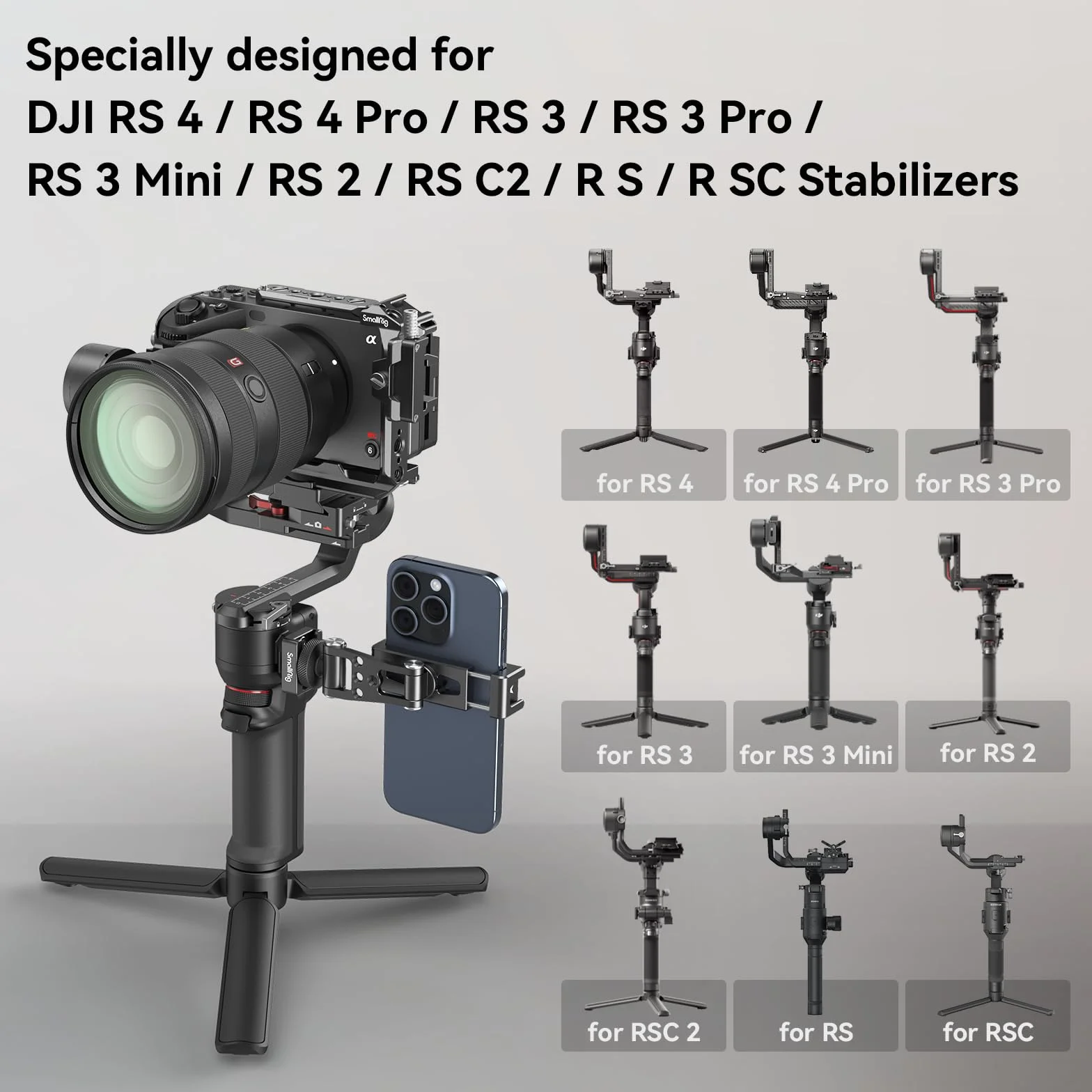 SMALLRIG Uniwersalny Statyw do Telefonu, Metalowy Uchwyt do Telefonu Komórkowego z Mocowaniem Zimnej Stopki dla DJI Stabilizatorów, Adapter do Mocowania Telefonu z Bezpłatną Regulacją dla iPhone -4301