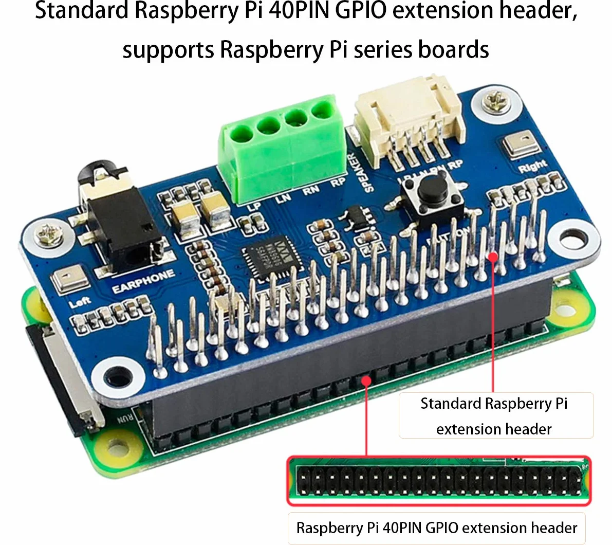WM8960 czapka z kartą dźwiękową Hi-Fi do Raspberry Pi 5, 4B, 3B+, Zero 2W, Zero W, Zero WH