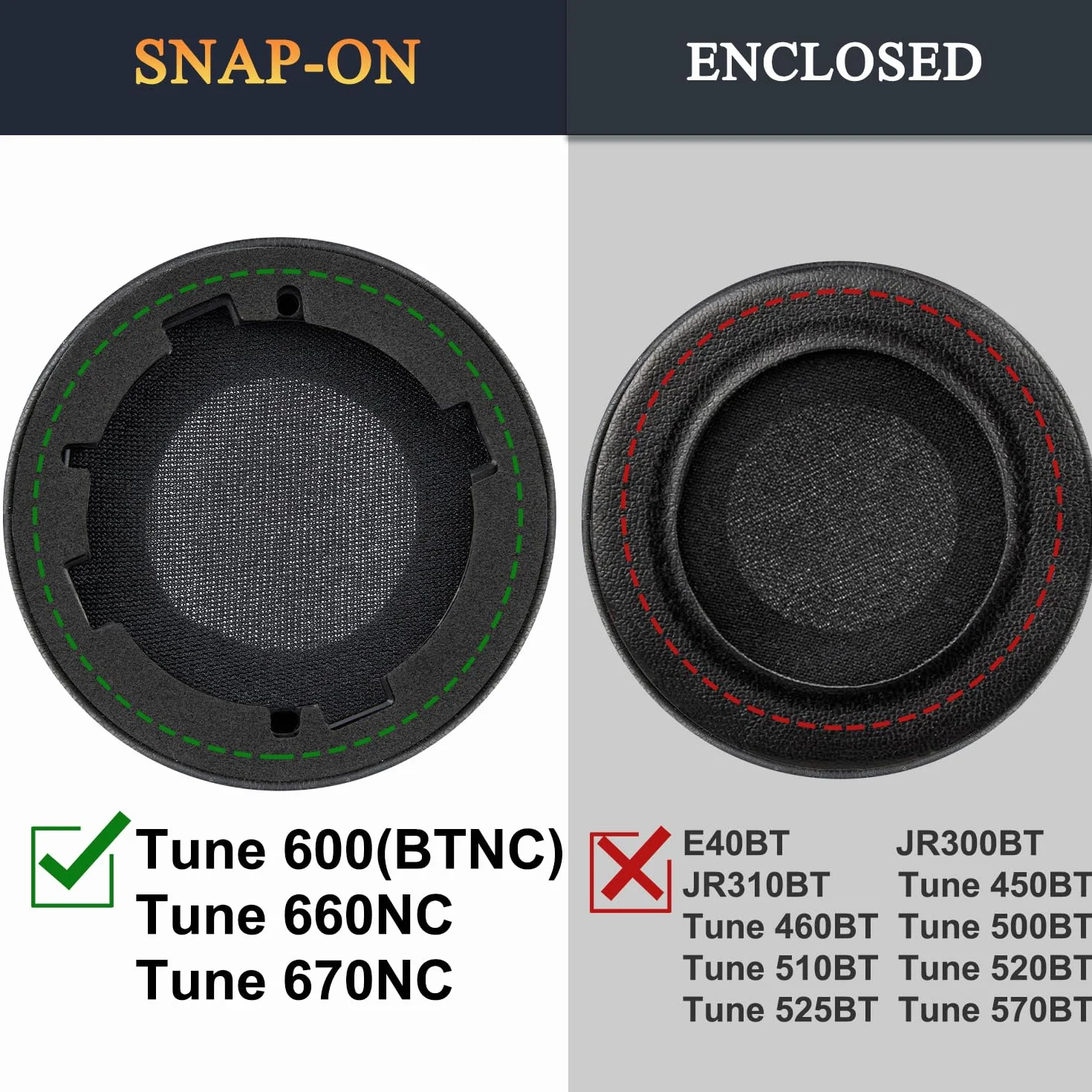SOULWIT Wymienne nauszniki do JBL Tune 600/660/670, skóra proteinowa, pianka izolująca hałas