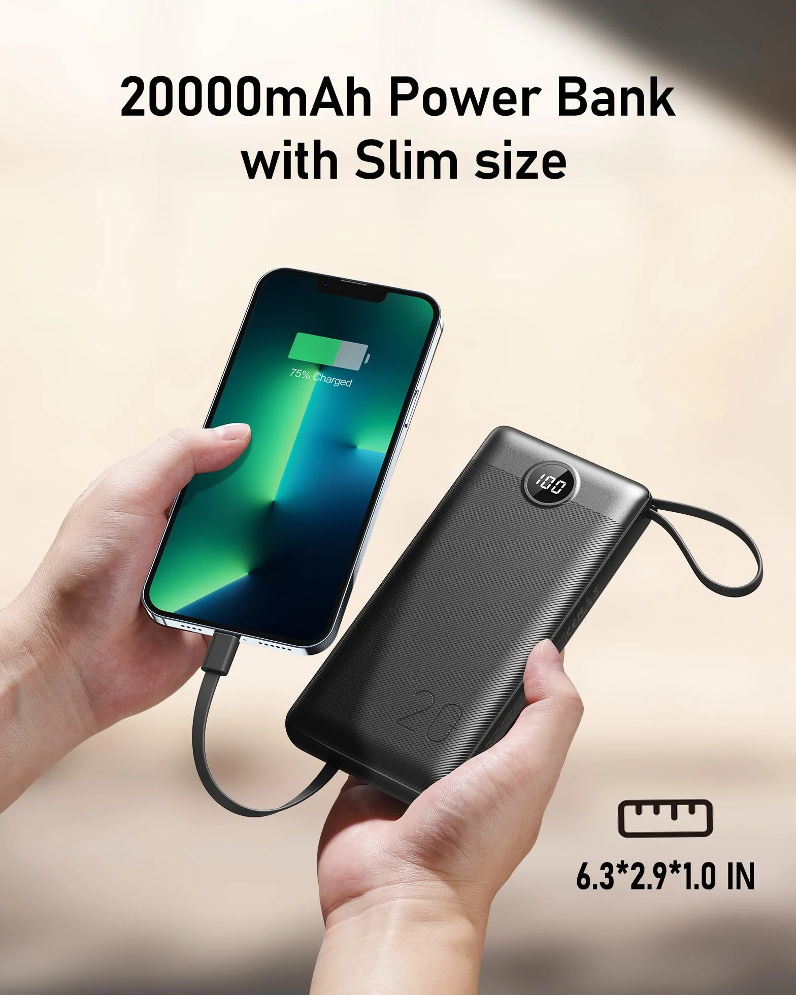 VEEKTOMX Power Bank 20000mAh Powerbank z wbudowanymi kablami przenośna ładowarka USB C bateria zewnętrzna z 5 wyjściami i 2 wejściami, kompatybilny z iPhone 16 Samsung Huawei Xiaomi (20000mAh-czarny)