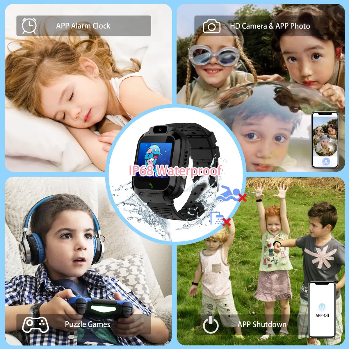 Inteligentny Zegarek dla Dzieci z GPS Lokalizacja - Gry Czat Głosowy SOS Cyfrowy Budzik IP68 Wodoodporny Telefon Urodziny Prezenty Model Klasy Smartwatch dla Dzieci Chłopcy Dziewczynki