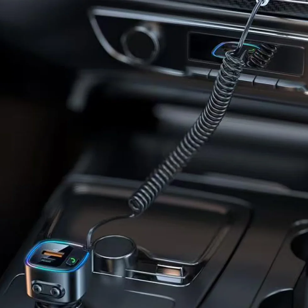 Adapter Bluetooth Aux 5.4 USB C do zapalniczki samochodowej z kablem spiralnym jack 3,5 mm, szybka ładowarka PD 30W QC 12W