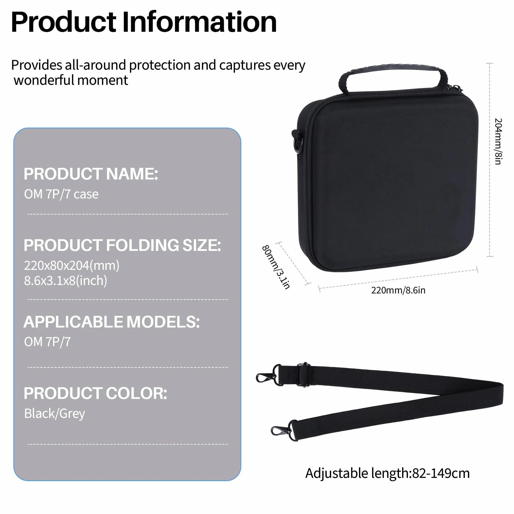 Twarde etui ochronne kompatybilne ze stabilizatorem DJI Osmo Mobile 7P / 7 Gimbal dla iPhone'a, Androida, Czarny, Etui