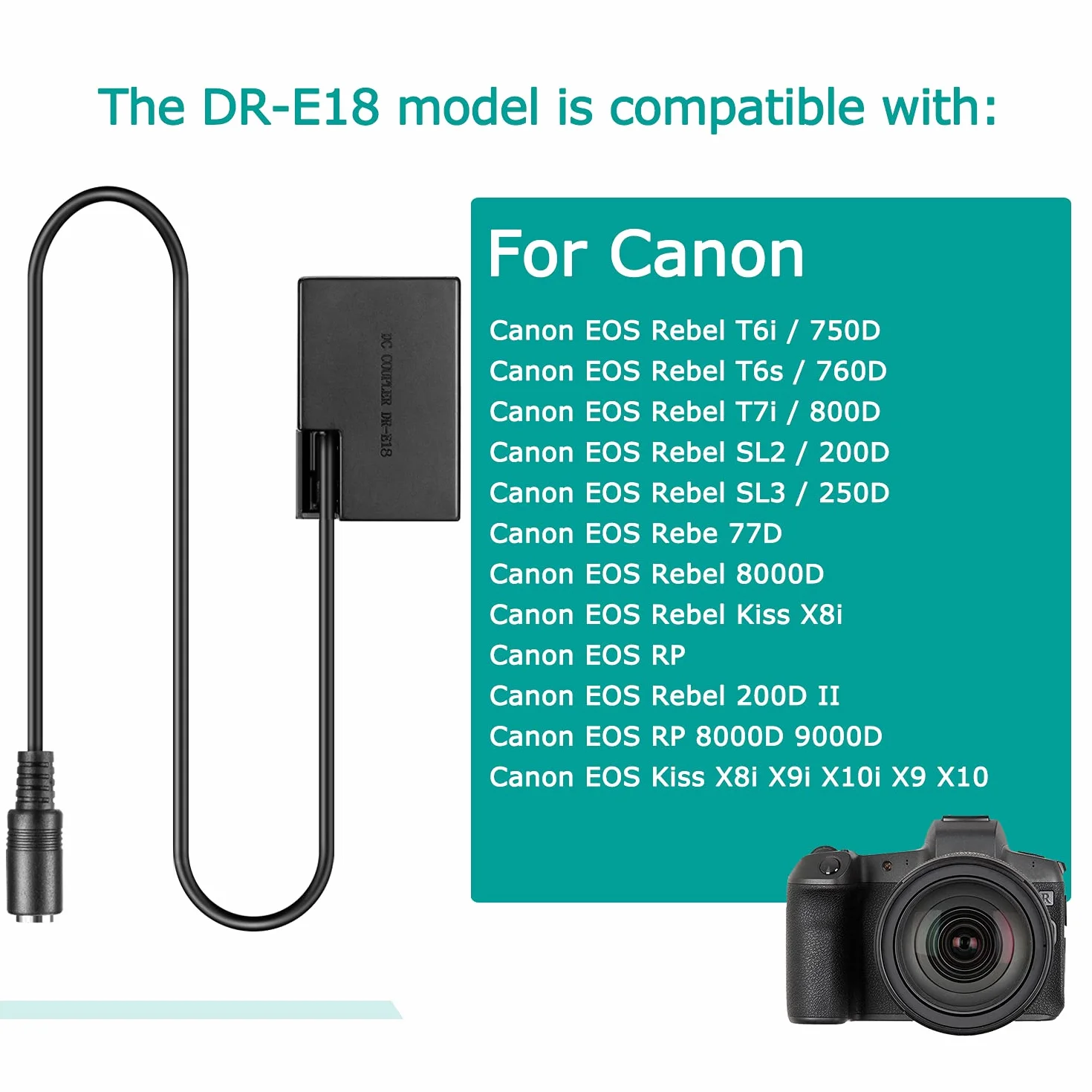 ACK-E18 zasilacz sieciowy DR-E18 łącznik DC LP-E17 atrapa zestaw baterii do Canon EOS R10 EOS Reble T8i T7i T6i T6s SL2 SL3 250D 750D 760D 800D 850D 8000D 9000D pocałunek X9i X8i X10i