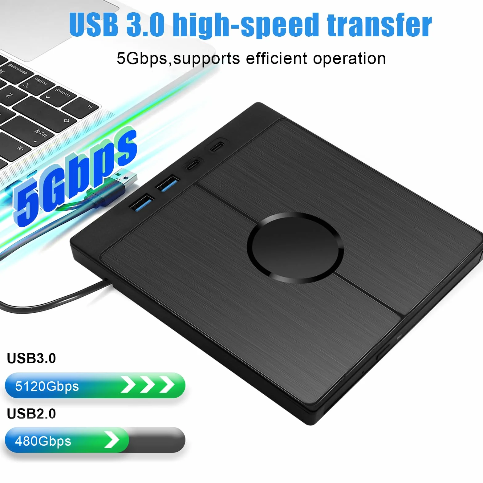 Zewnętrzny napęd CD/DVD, USB 3.0 Type-C, przenośna nagrywarka CD/DVD +/-RW z czytnikiem kart USB/SD/TF, do komputera, laptopa, MacBooka, Win11/10/8/7/XP