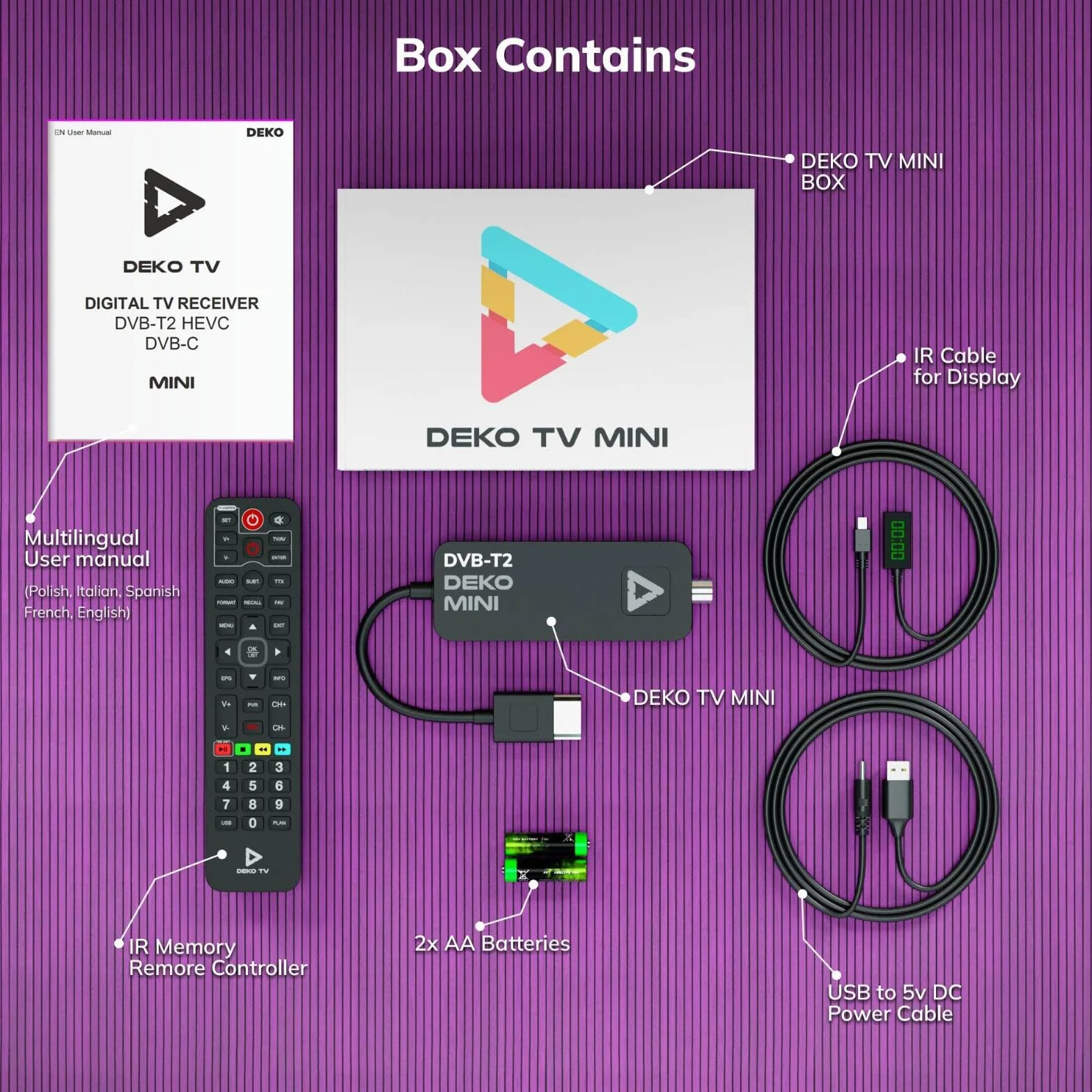DekoTV Mini Tuner dekoder dvb-t2 hevc H.265 Telewizja naziemna Mini TV Stick