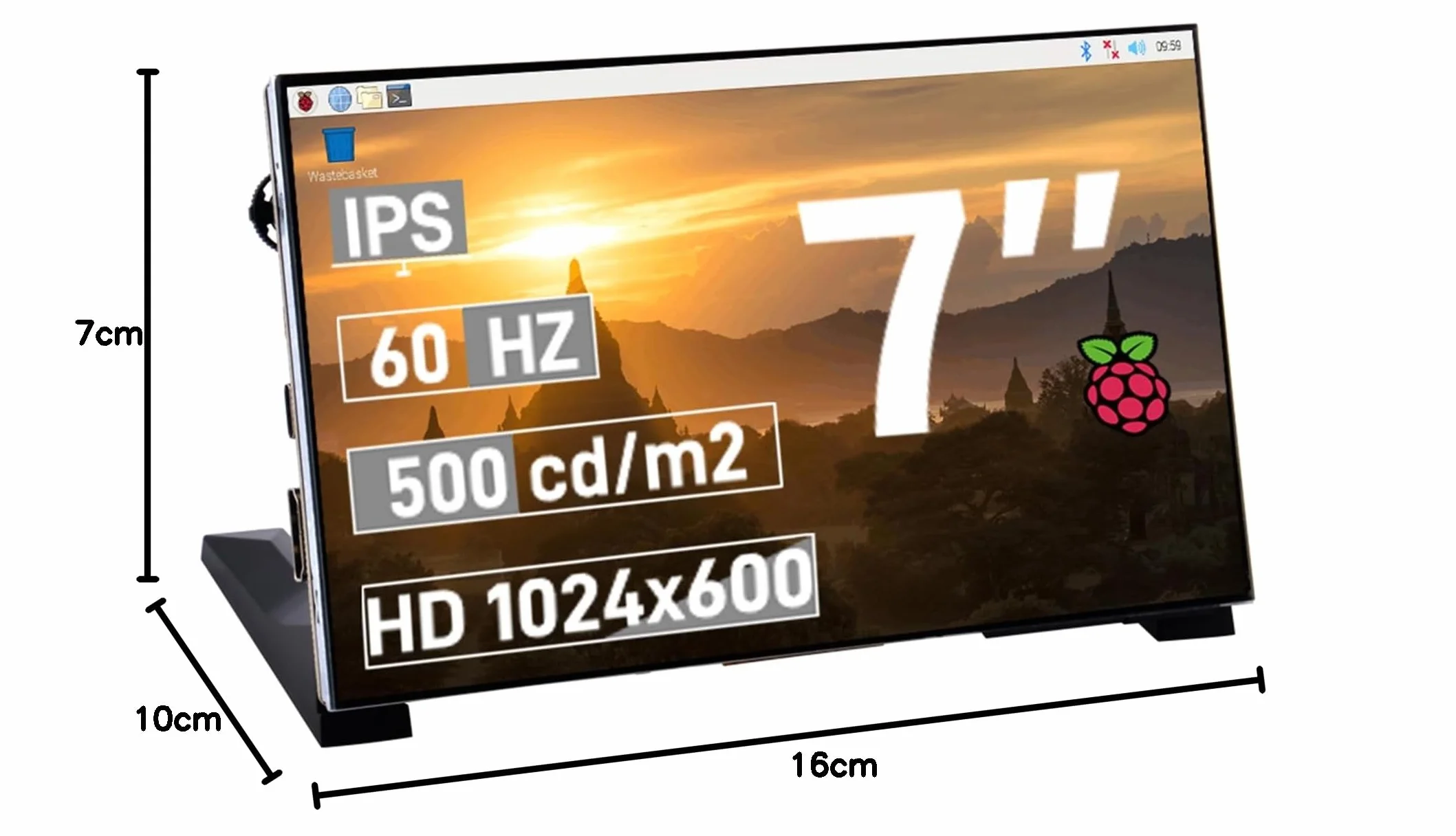 GeeekPi 7-calowy ekran LCD 1024x600 IPS HDMI do Raspberry Pi 5/Pi 4B/3B+/3B/B+/Zero/400