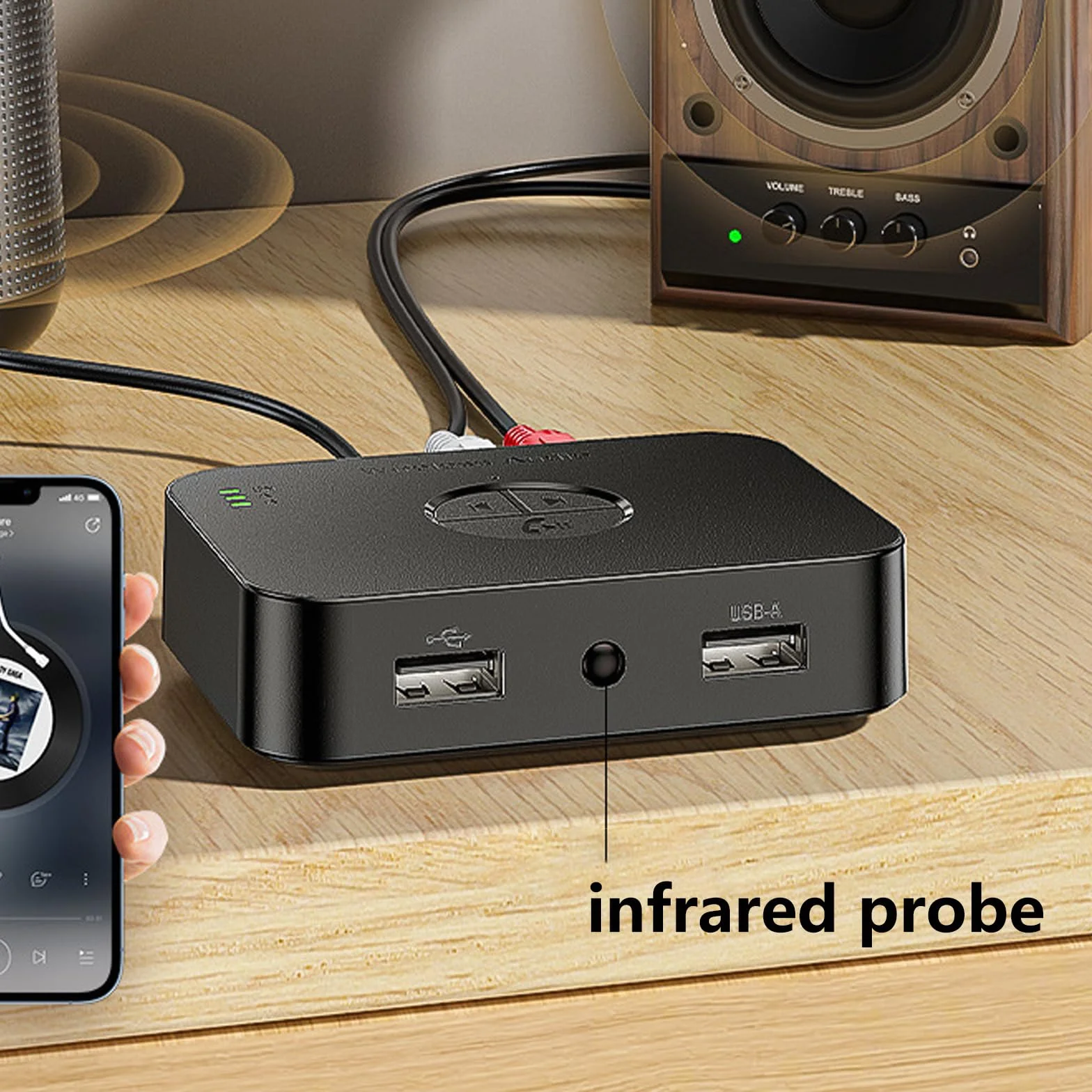 Adapter Bluetooth stereo, 6.0 adapter stereo, odbiornik Bluetooth z pilotem zdalnego sterowania AUX 3,5 mm RCA, nadajnik HiFi do głośników TV, projektorów