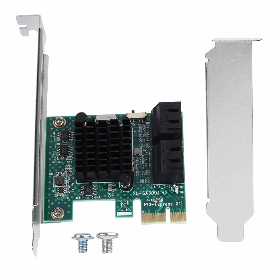 Goshyda Karta rozszerzeń SATA 3.0, 4-portowa karta rozszerzeń PCIE do SATA 3.0, adapter karty kontrolera 6G z większym radiatorem i przegrodą 2U