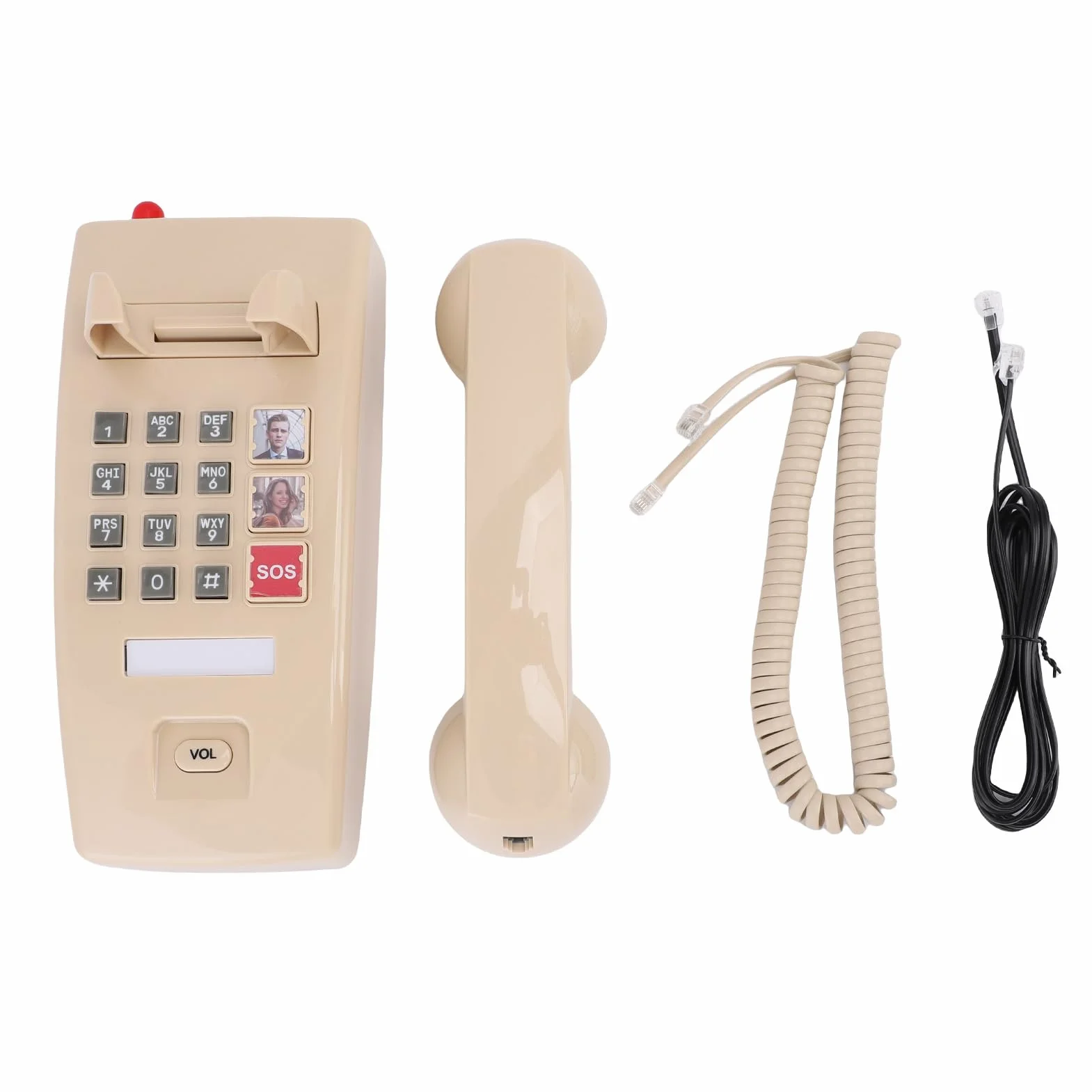 Cocoarm Telefon ścienny w Stylu Retro, Telefon do Montażu Naściennego z ABS, z 3 Przyciskami Szybkiego Wybierania, 3 Poziomami Głośności i Lampkami Stanu, łatwy w Obsłudze dla Domu, Biurka dla