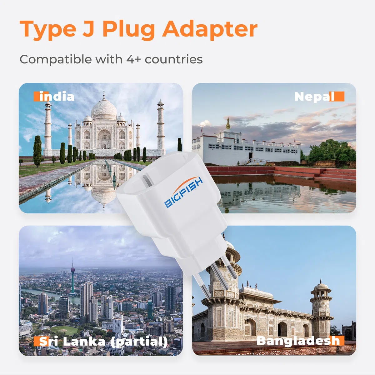 Bigfish Adapter Szwajcaria Niemcy, 2 sztuki, adapter do gniazdka w Szwajcarii Niemcy, adapter Niemcy, Szwajcaria, typ J, szwajcarska wtyczka podróżna do Malediwów, Rwandy, Liechtensteinu, biały