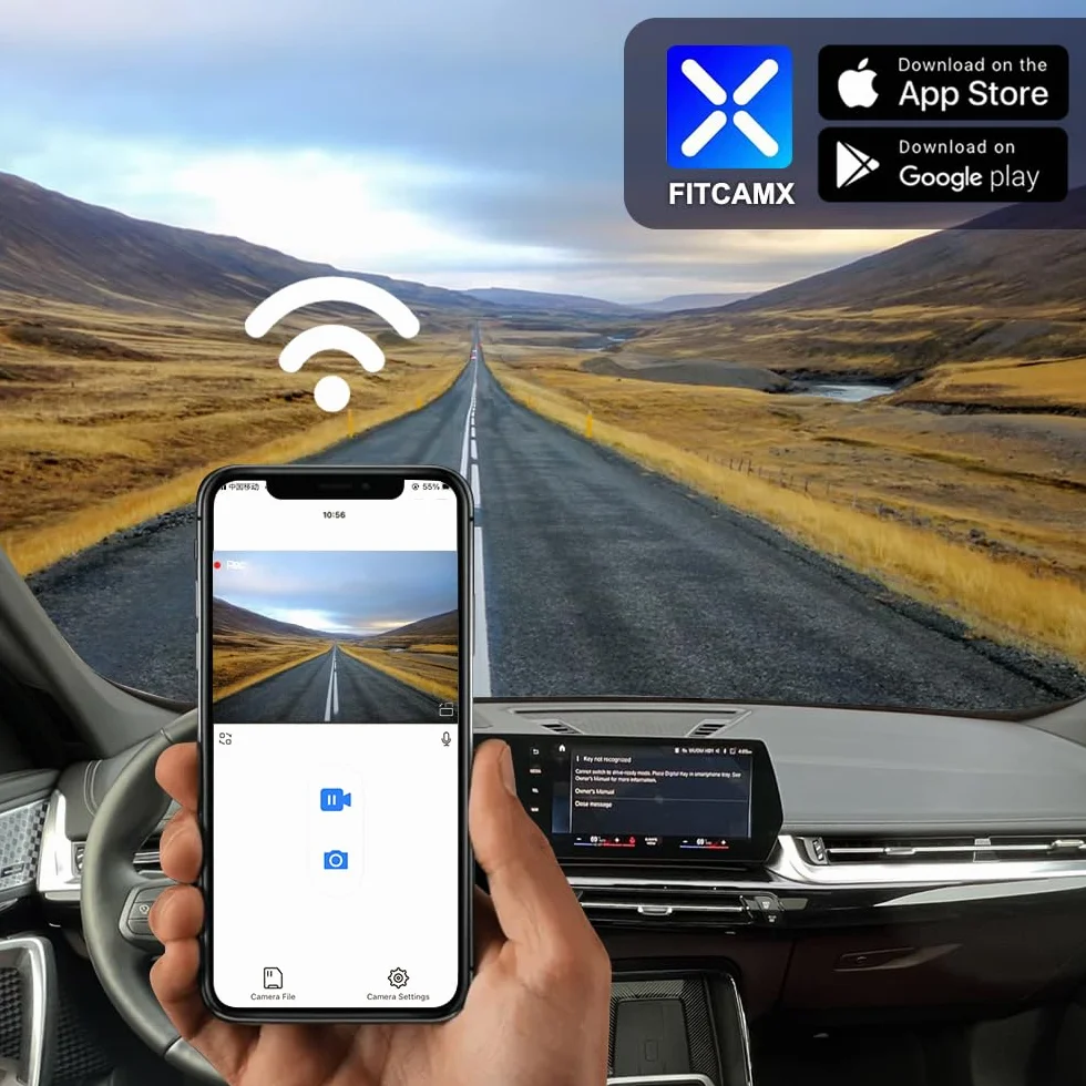 FITCAMX DashCam kompatybilny z Peugeot 3008/5008 / CITROËN C5 AIRCROSS / DS7 CROSSBACK E-TENSE, przednia kamera samochodowa 4K z WiFi, do samochodu UHD 2160P, noktowizor, czujnik G z kartą 64 GB