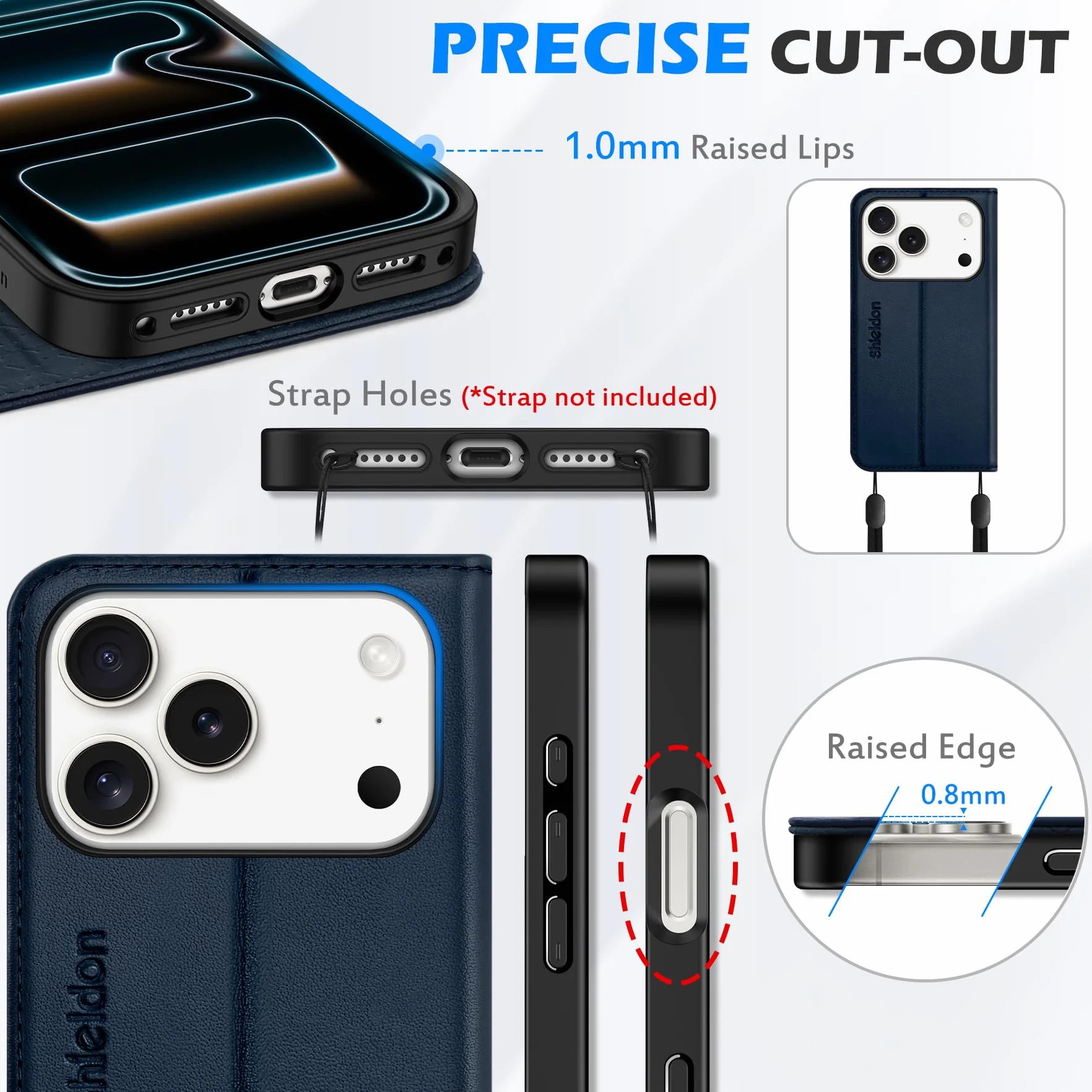SHIELDON Etui do iPhone 17 Pro 6,3" 5G 2025 Skórzany Portfel RFID Magnetyczne Folio Granatowy