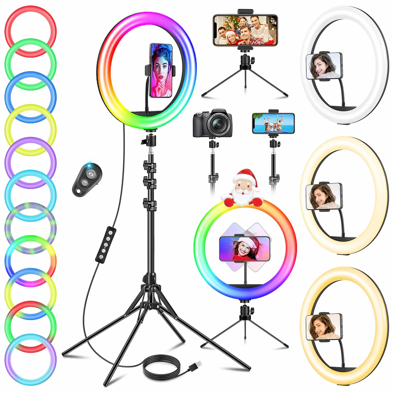 11.5'' Światło pierścieniowe ze stojakiem na statyw, uchwyt na telefon, GerTong LED Professional Selfie Circle Ringlight, podłogowa/biurko USB Halo Lampa z pilotem do makijażu YouTube