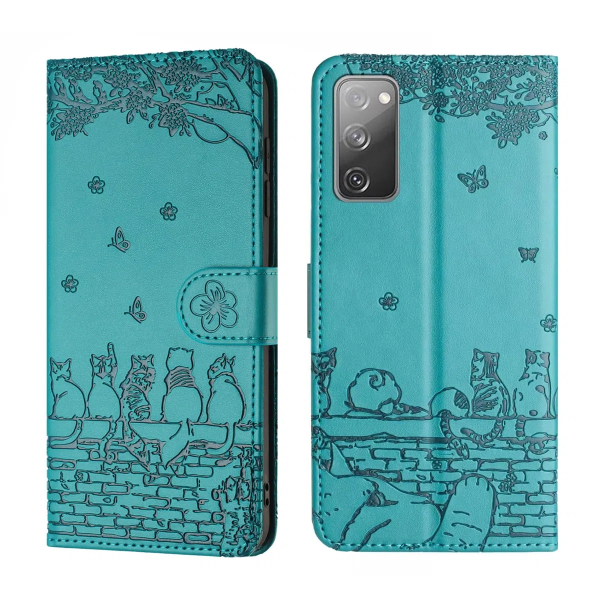 Etui do Samsung Galaxy S20 FE 5G, składane, etui na telefon komórkowy Samsung S20 FE, skórzane etui z klapką Cat, odporne na wstrząsy, funkcja magnetycznego stojaka, przegródki na karty