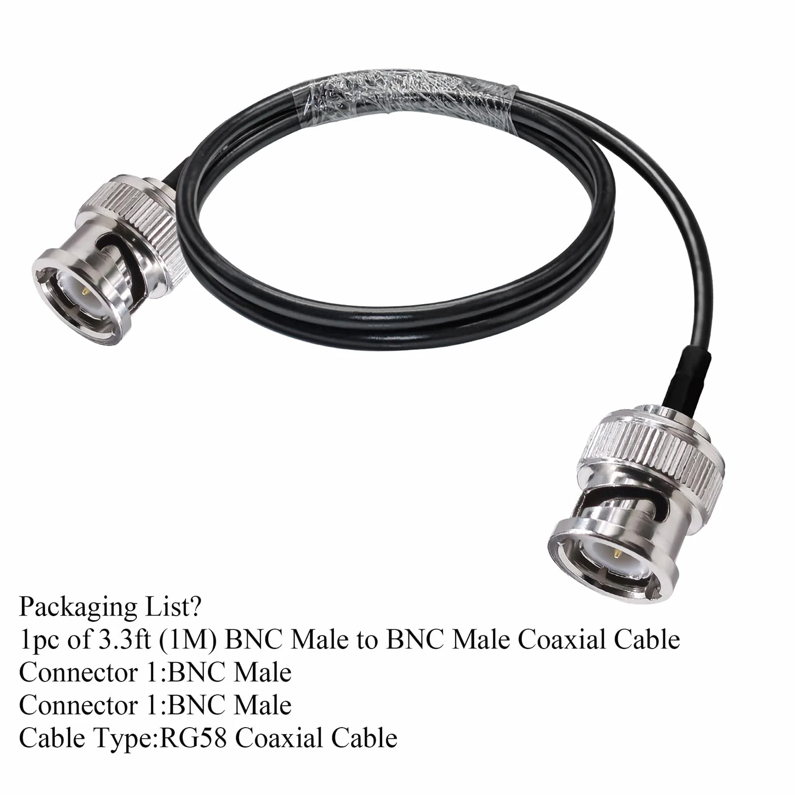 Kabel przedłużający BNC RG58 męski na męski 50 omów 1 m