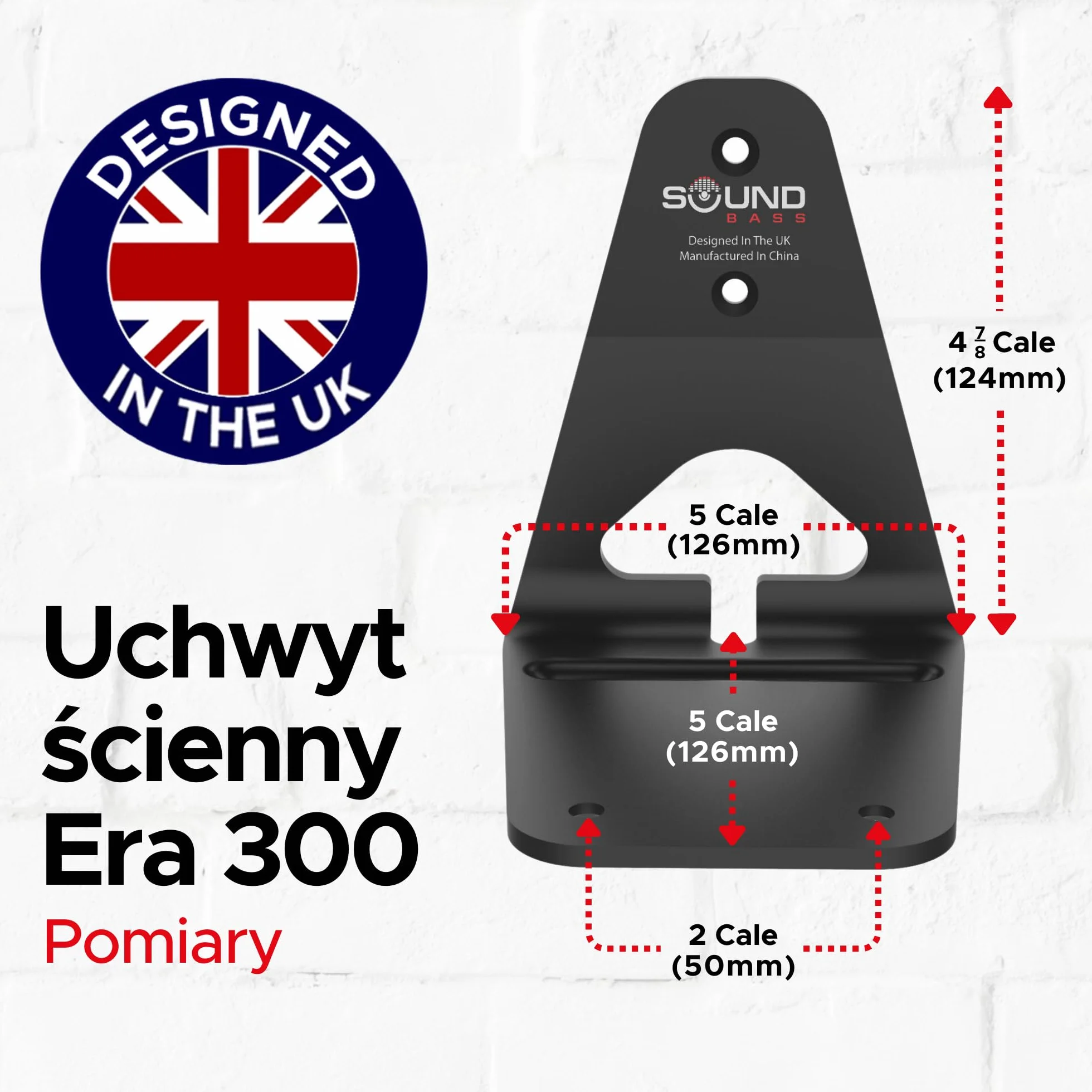 Sound Bass ERA300 Uchwyt Ścienny, Niski Profil, Czarny, Zestaw Podwójny, Kompatybilny z Głośnikiem Sonos ERA 300, Kompletny ze Wszystkimi Elementami Montażowymi