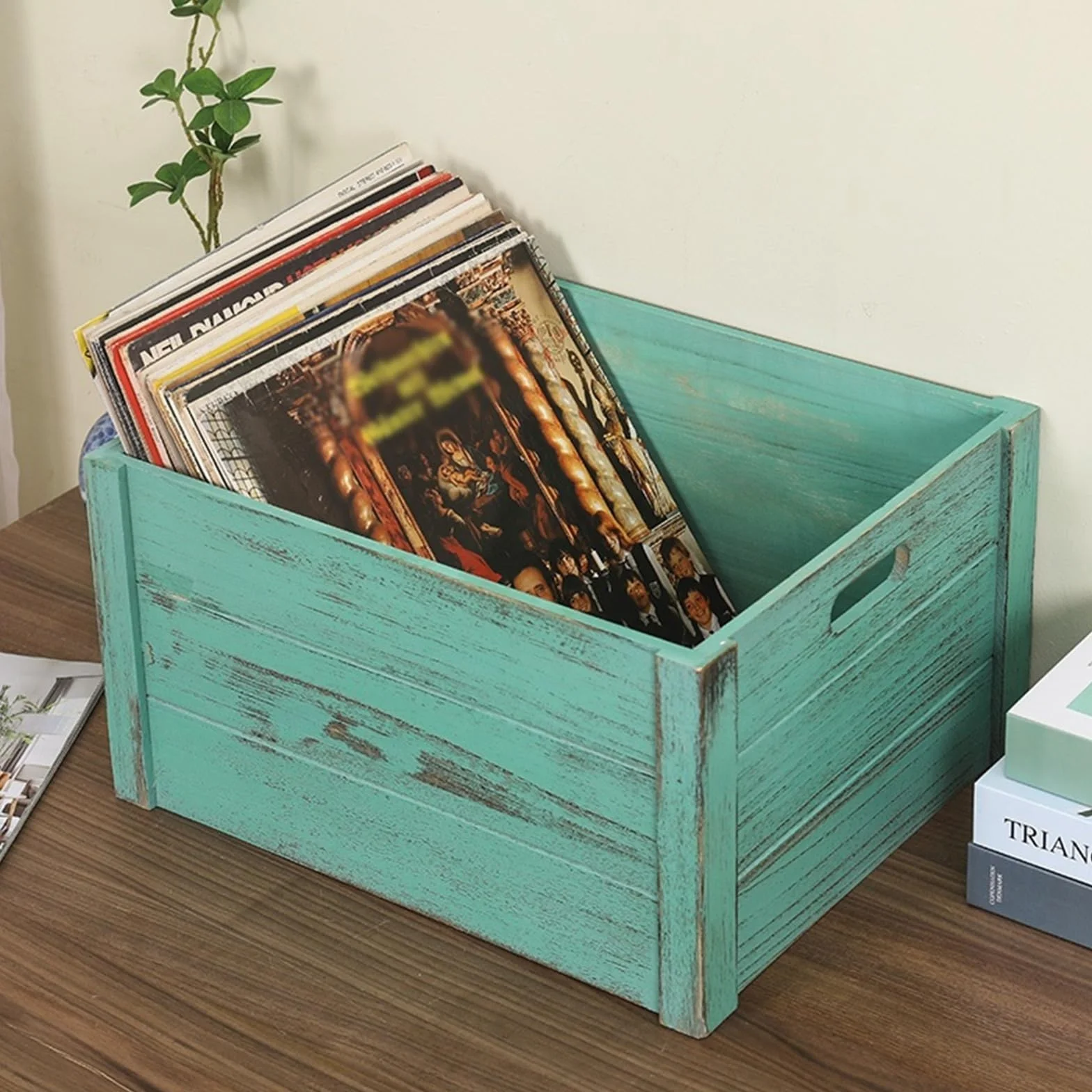 Uchwyt na album Skrzynia do przechowywania płyt winylowych, futerał w stylu retro z uchwytem, ​​drewniany uchwyt albumów, pudełko organizerem