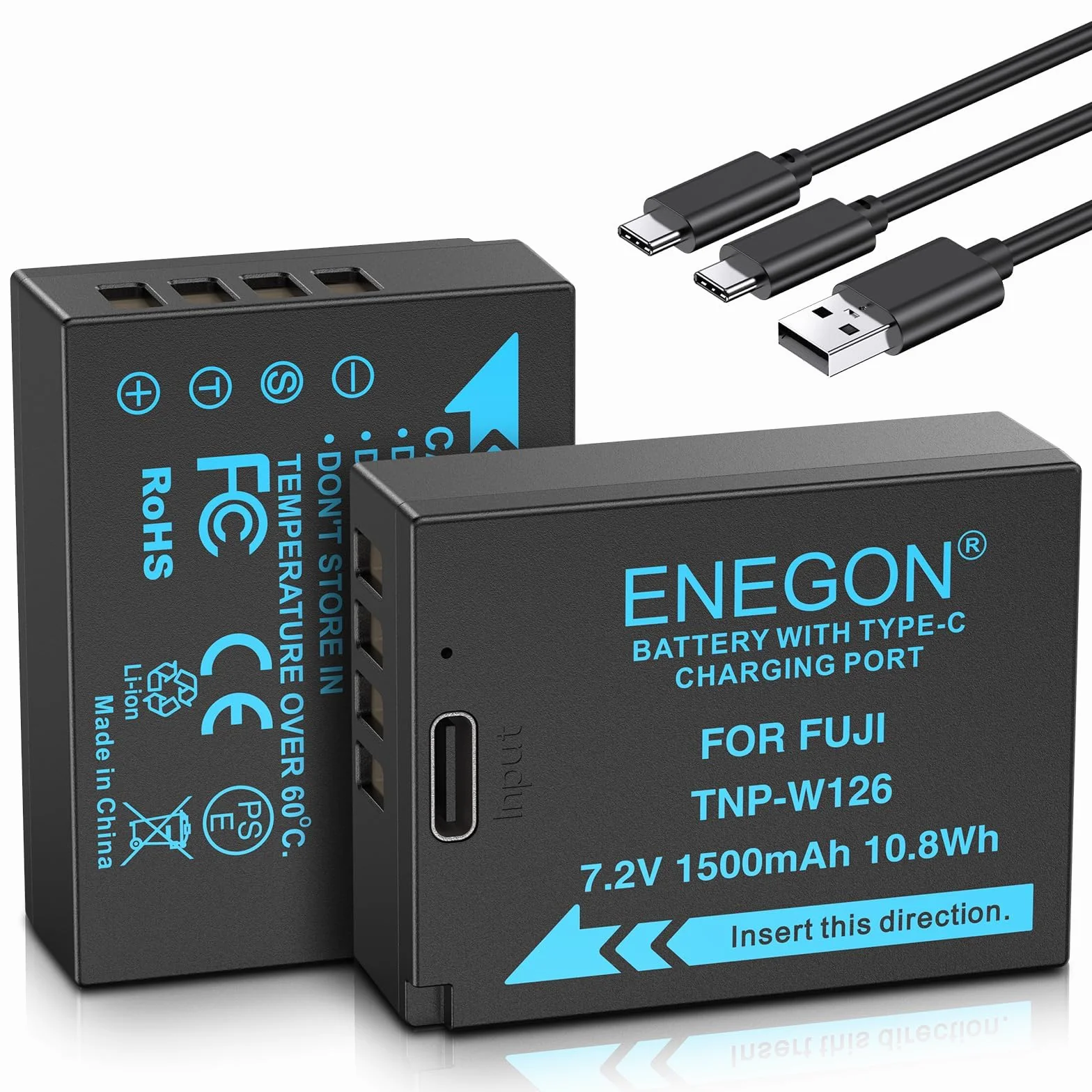 ENEGON NP-W126/W126S USB-C akumulator zastępczy 1500 mAh 2-pak do Fujifilm FinePix HS30EXR HS35EXR HS50EXR X-A1/E1/E2/E3/M1/Pro1/T1/T1 1/T3