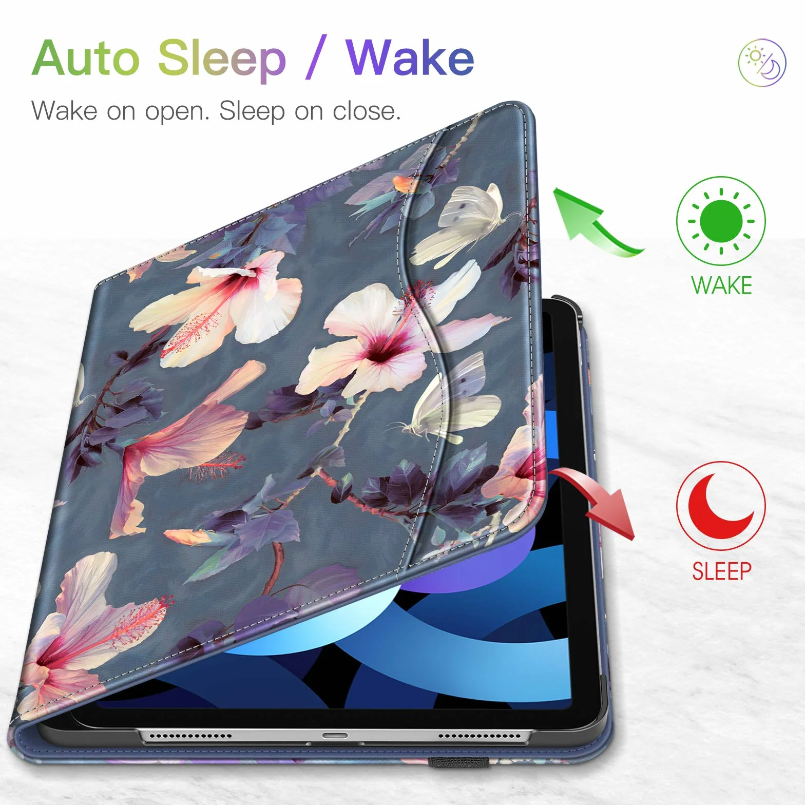 Fintie Etui ochronne iPad Air 11 cali M2 (2024) / 5. generacji (2022) / 4. generacji 10,9 cala Folio Stand Case Cover hibiskus