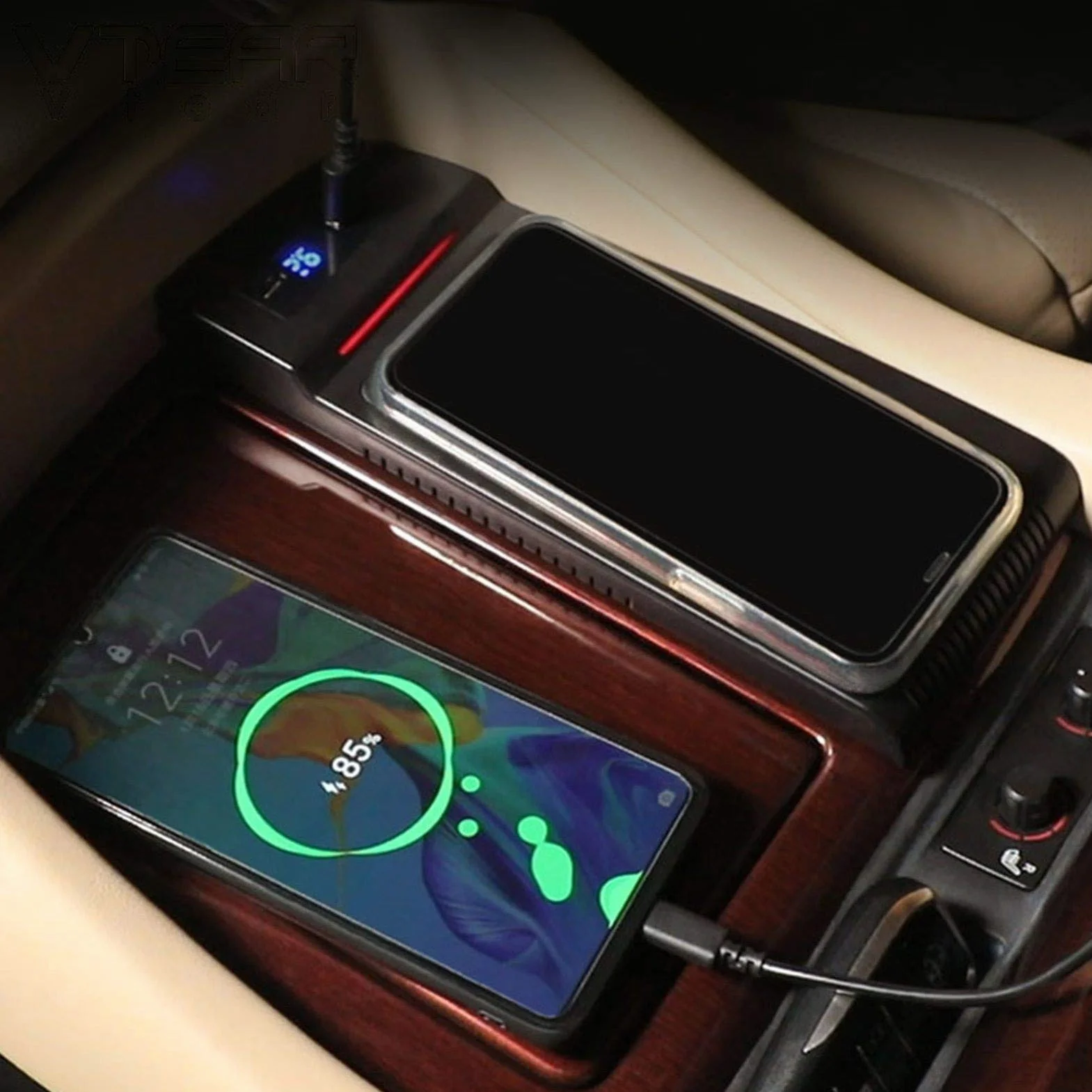 Ładowarka bezprzewodowa QI do samochodu, for Toyota, Alphard Akcesoria Modyfikacja wnętrza 15 W Szybka płytka ładująca telefon 2018 2019 2020 Samochodowa płyta ładująca(Single Coil 15W LHD)