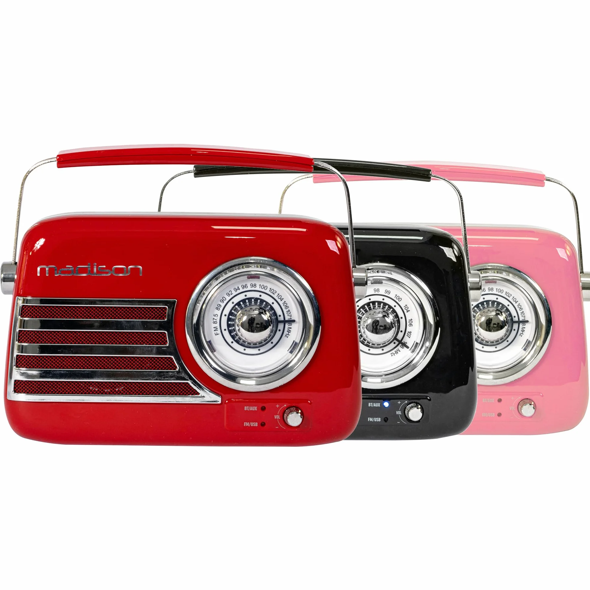 Madison - FREESOUND-VR40R - Vintage radio bateryjne o mocy 30W z Bluetooth, USB i FM - czerwony