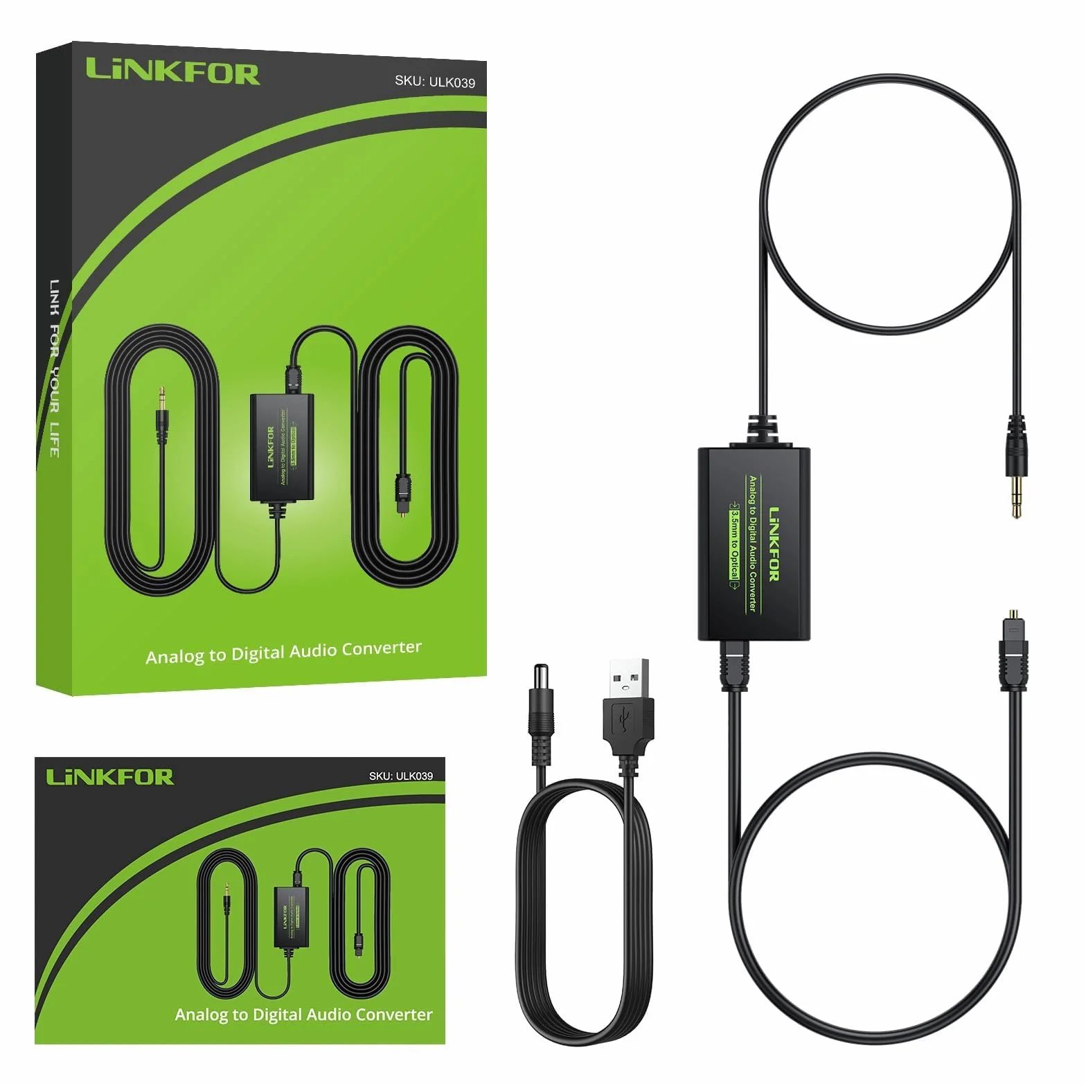 LiNKFOR Konwerter 3,5 mm na SPDIF 48 kHz analogowy cyfrowy konwerter analogowy do cyfrowego konwertera audio 3,5 mm na optyczny konwerter z kablem optycznym 1 m do PS3, DVD, Sky, Xbox, HDTV,