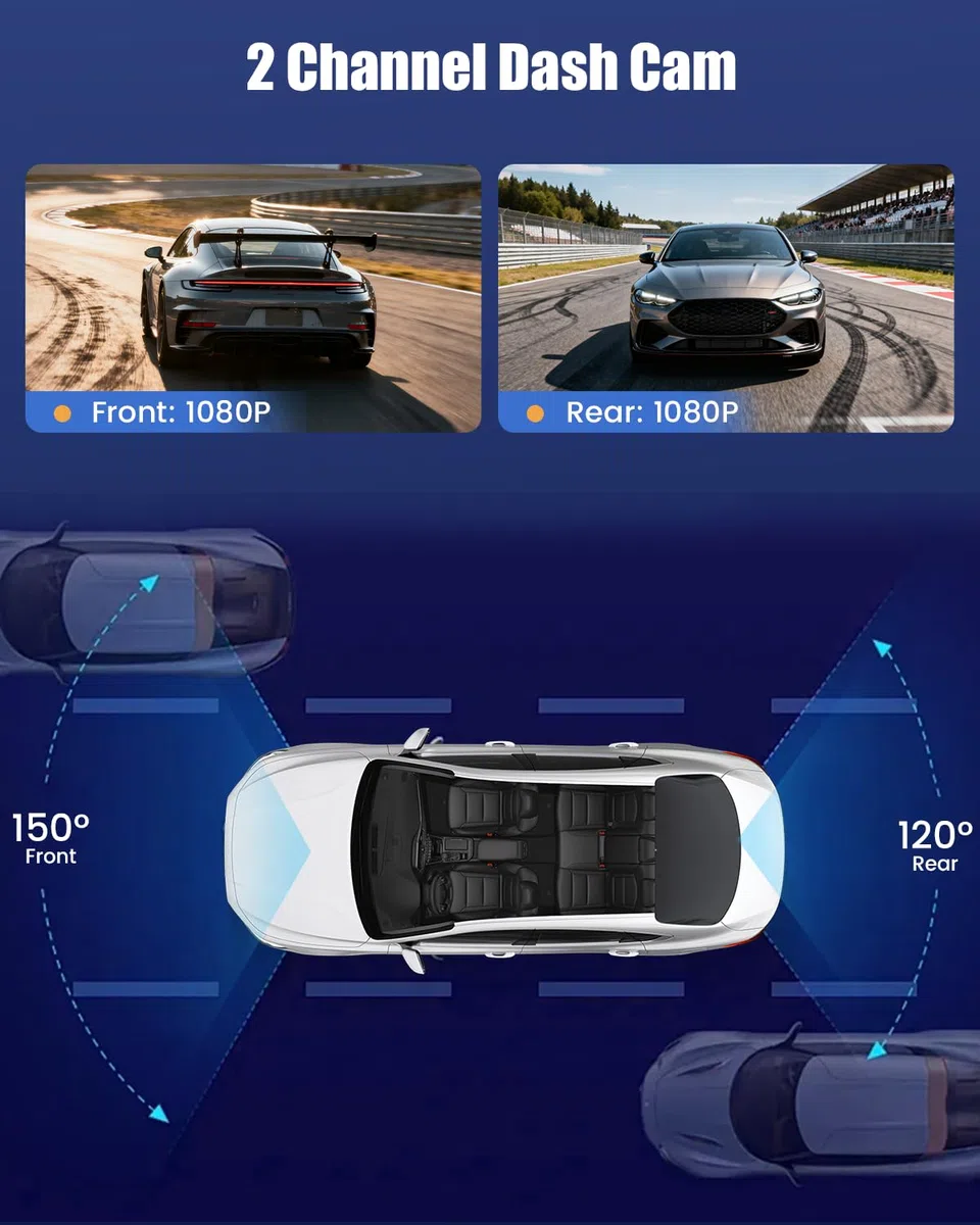 Lustro na deskę rozdzielczą 9,7" z kamerą cofania, kamera samochodowa z ekranem dotykowym IPS, Dual Dash Cam, nagrywanie w pętli i czujnik G, szeroki kąt, widoczność w nocy, lusterko wsteczne z kartą