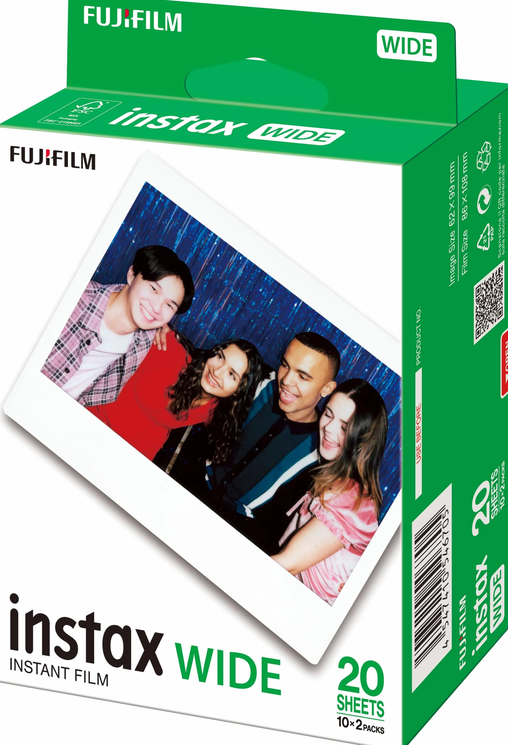 instax Szeroka folia natychmiastowa ISO 800 z białą ramką, opakowanie 2 x 10 szt