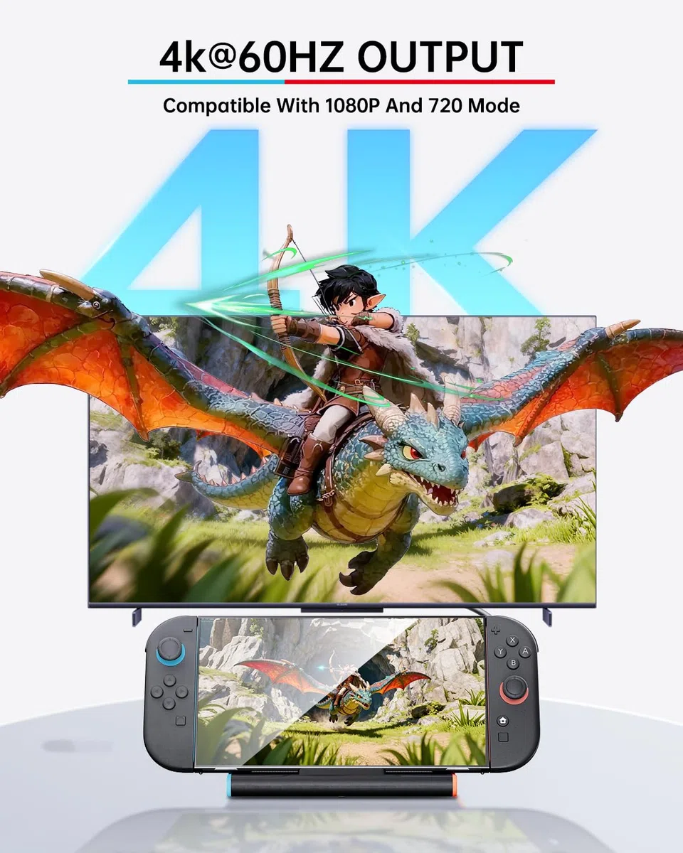 Switch 2 Dock, stacja dokująca Switch 2 z kablem HDMI i kablem do ładowania 60 W, przenośna stacja dokująca 4K do konsoli do gier Nintendo Switch2, podróżna stacja dokująca, zestaw akcesoriów do