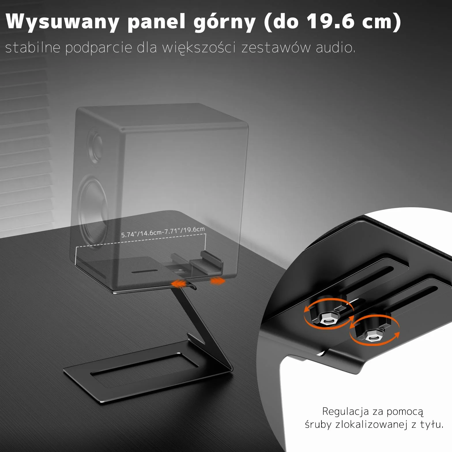 Stołki pod Głośniki, Podstawki pod Głośniki na Biurko dla Większości Małych i Średnich Głośników Półkowych,Głębokość do 19.6 cm, Kąt Nachylenia 6°, Podstawki z Podkładką Absorbującą Wibracje, Czarny