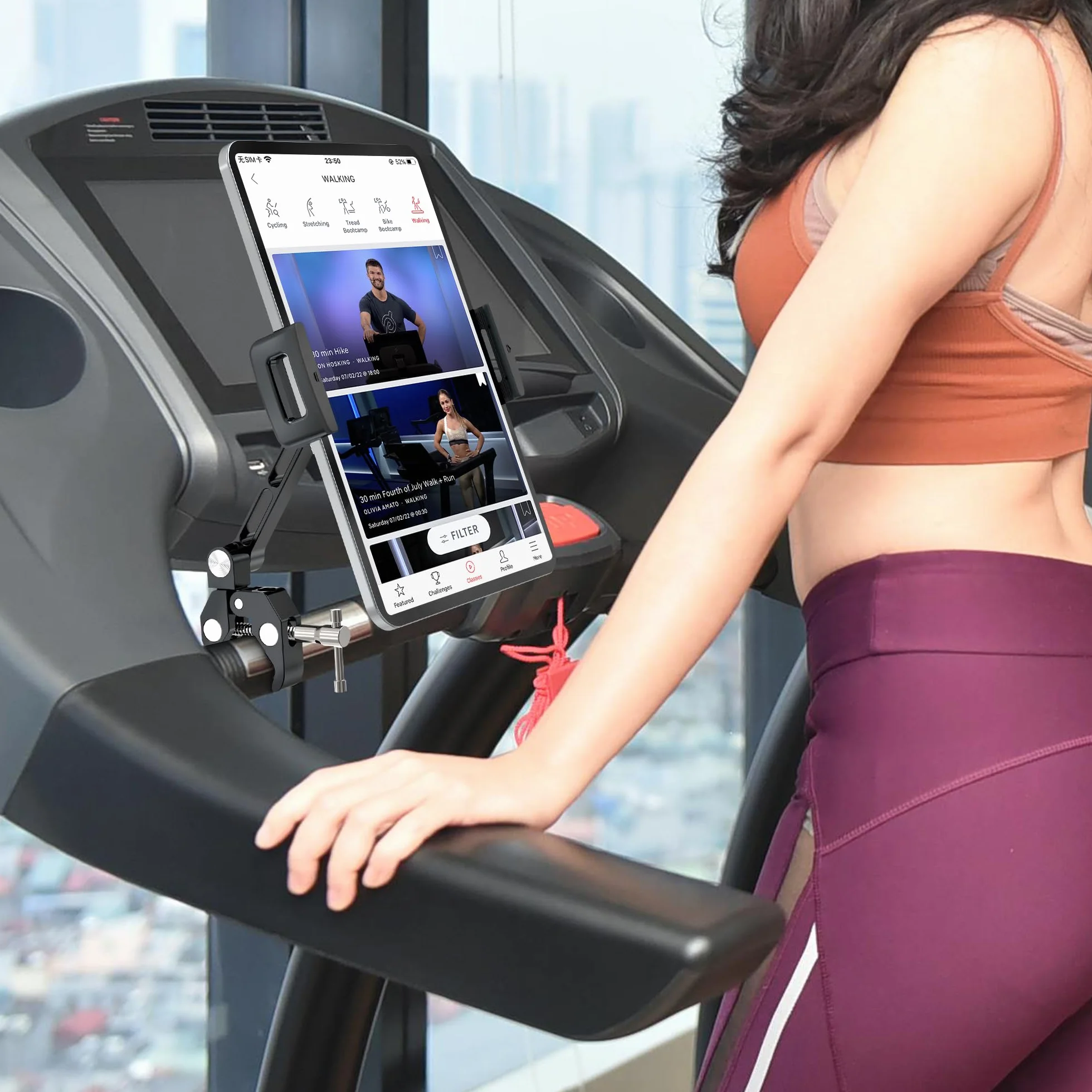 Uchwyt na tablet do roweru spinningowego, aluminiowy zacisk do montażu na tablecie stacjonarnym na bieżni rowerowej, wózek wewnętrzny peleton eliptyczny, kompatybilny z tabletem 10.2-33.0 cm iPad Pro