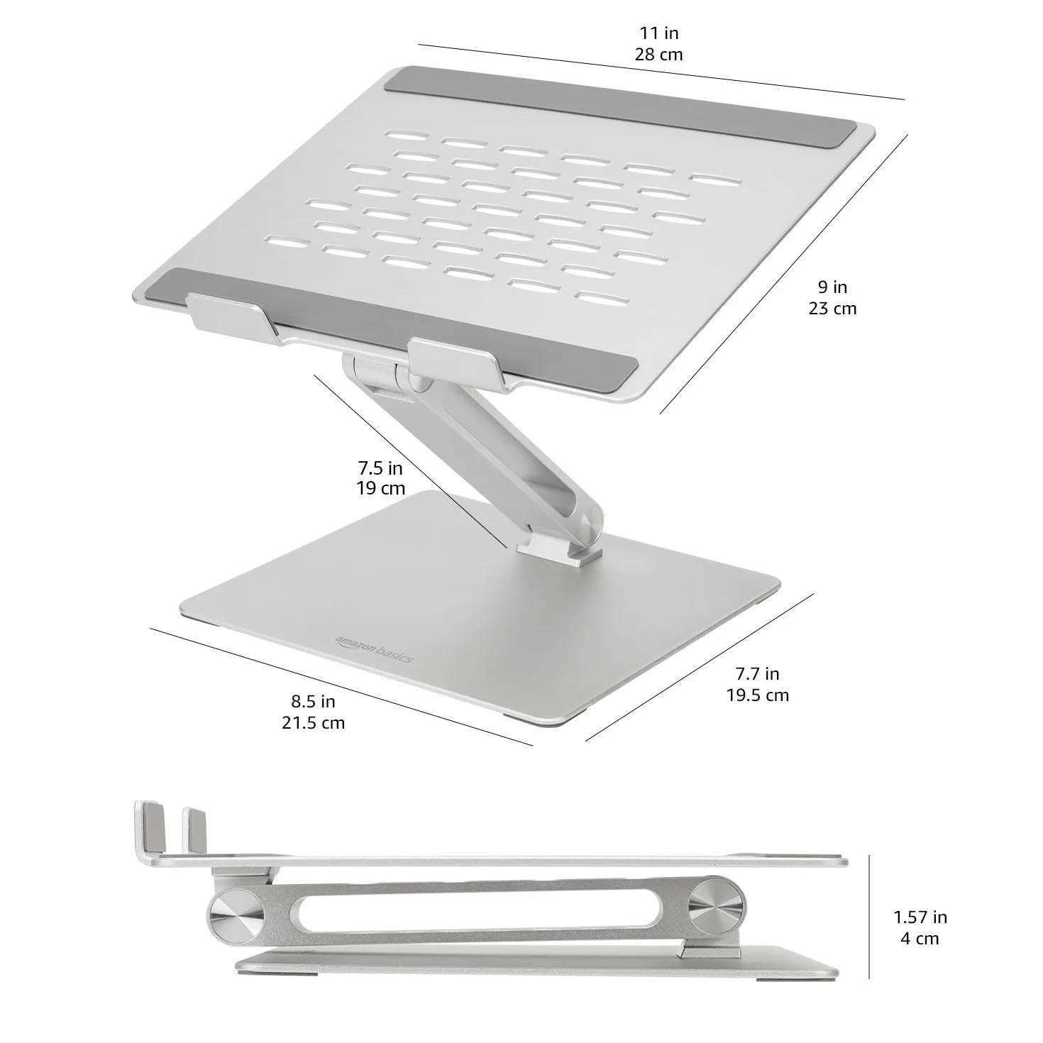 Amazon Basics – regulowana, ergonomiczna podstawka pod laptopa z pochłaniaczem ciepła, płynna regulacja wysokości i kąta nachylenia