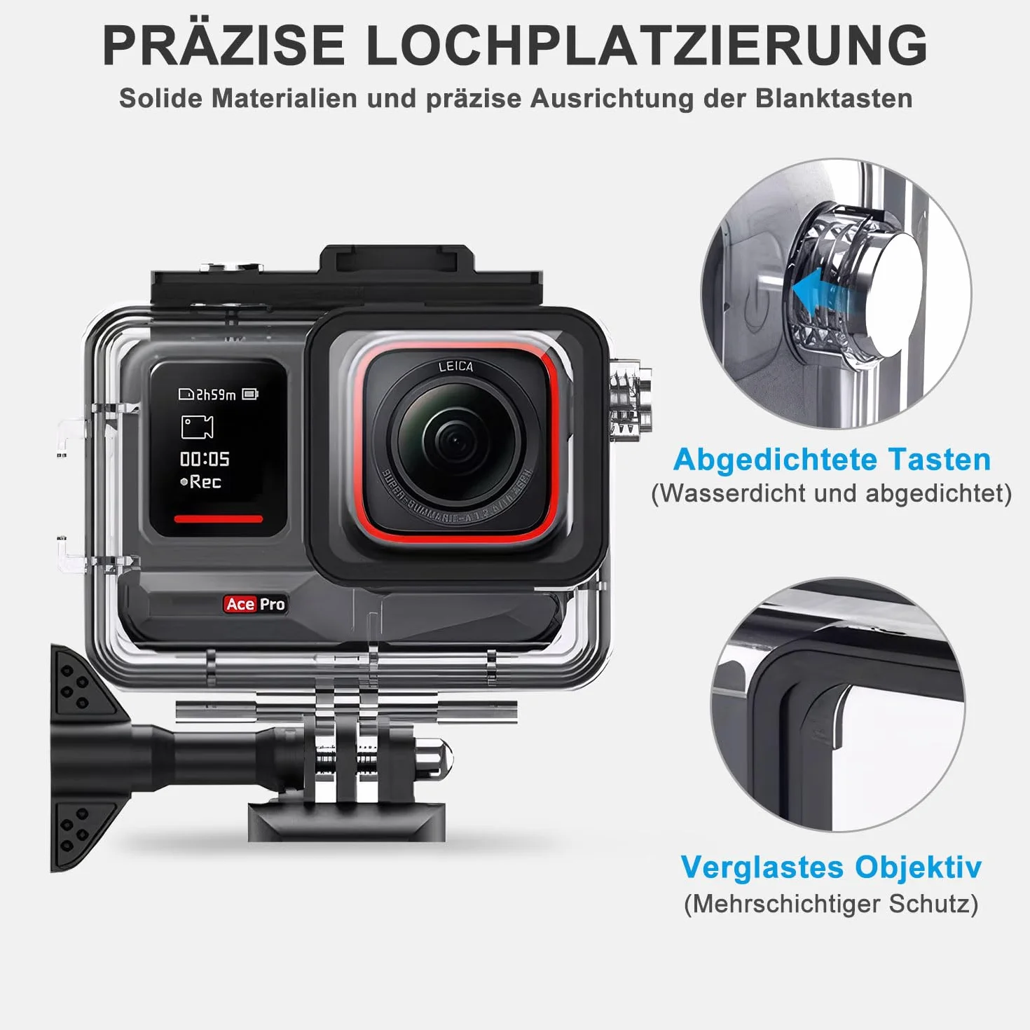 FitStill 50 M/164 FT Wodoodporna obudowa do Insta 360 ace Pro, pyłoszczelna i wodoodporna, obudowa do nurkowania z akcesoriami wspornikowymi, odpowiednia dla Insta 360 ace Pro