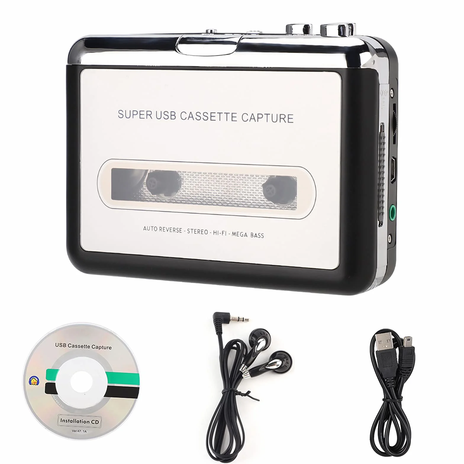 Odtwarzacz kaset audio, konwerter kaset USB na MP3, odtwarzacz muzyczny ze słuchawkami, kompatybilny z laptopami