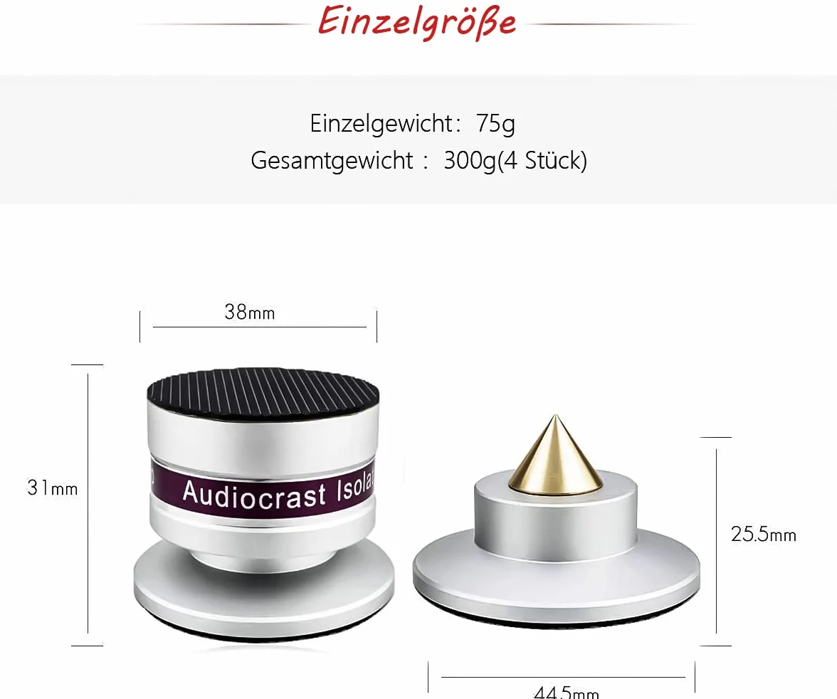 Tertullus Zestaw 4 kolców z regulacją wysokości subwoofera, zestaw z podstawką i nóżką, nóżki HiFi, do głośników, subwoofera, nośność 50 kg