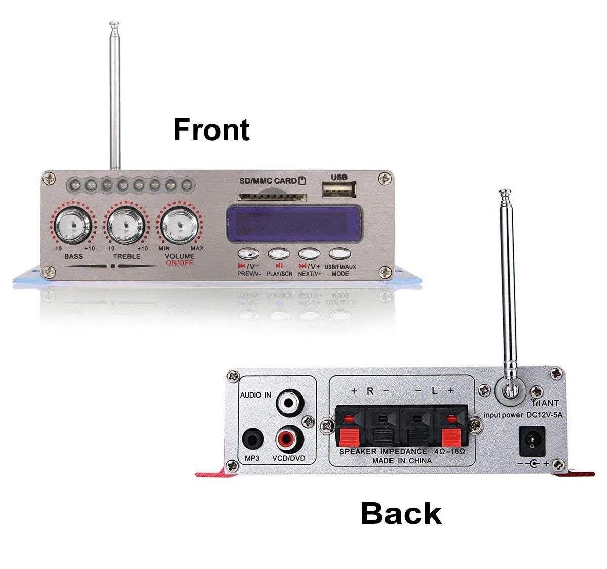 DollaTek 12 V Hi-Fi cyfrowy wzmacniacz audio stereo USB SD DVD FM Audio stereo radio MP3 g?o?nik samochodowy wzmacniacz Bluetooth HiFi Mini 2-kana?owy wy?wietlacz cyfrowy odtwarzacz zasilania do