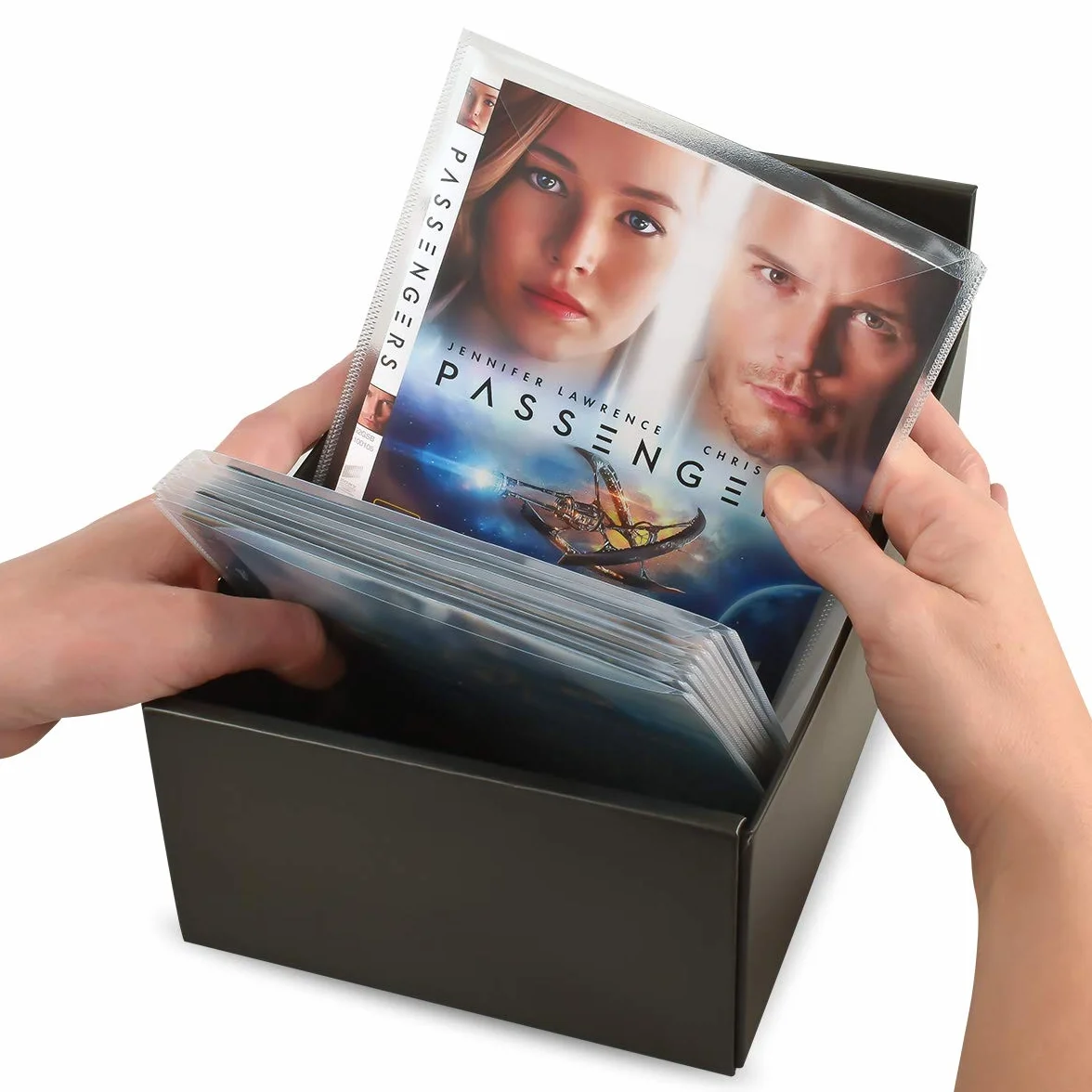 3L Pudełko do przechowywania płyt DVD, CD i Blu-ray – praktyczny i zajmujący mało miejsca system przechowywania – czarne – 10290