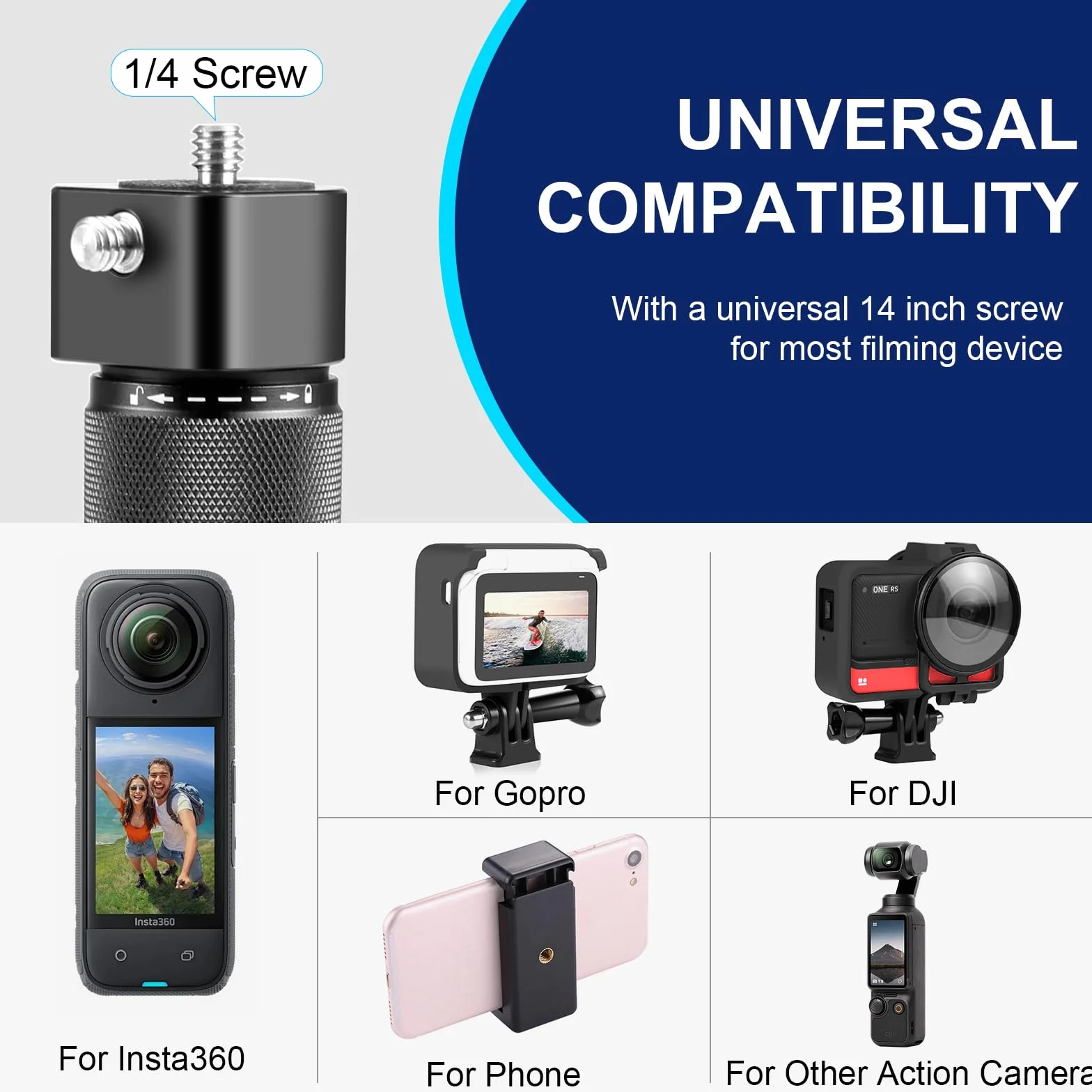 PULUZ Insta 360 x 4 statyw Insta 360 Bullet Time Handle, mini statyw z podwójnym 1/4 cala do Insta360 One X2, X3, X4, do Gopro Hero 12 11 10 8 7 6 5