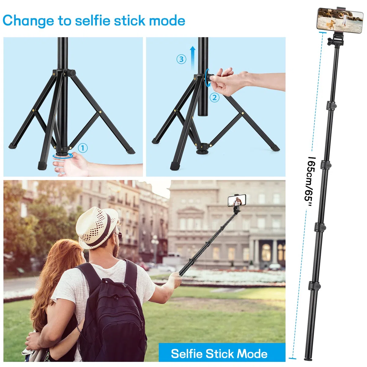 Victiv aluminiowy statyw do smartfona 172 cm, wysuwany statyw do selfie z bezprzewodowym pilotem zdalnego sterowania i uchwytem na telefon komórkowy, kompatybilny z iPhone 14 13 12 11 Pro XS Max XR,