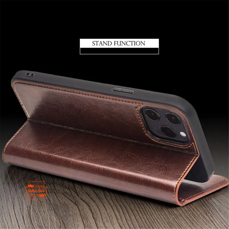 Etui na telefon iPhone 15 Plus z prawdziwej skóry (3 przegródki na karty, ręczne wykonanie, klasyczny styl】 Etui z klapką odporne na uderzenia i odciski palców, etui do iPhone 15 Plus 6,1"