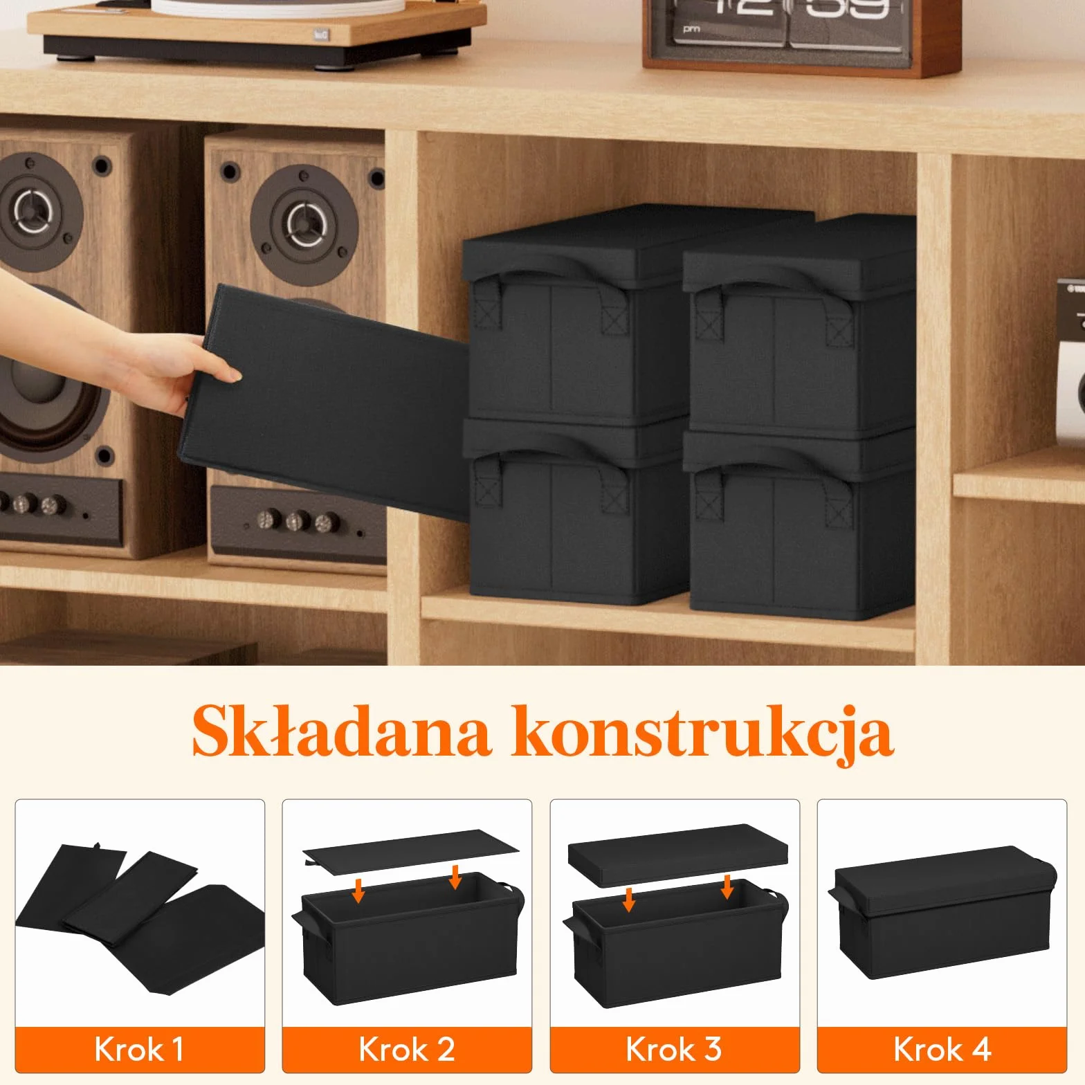 Lifewit Organizer na Płyty CD Składane Pudełko do Przechowywania, Czarny, 33,5 x 15 x 13,5 cm, Zestaw 6 Sztuk